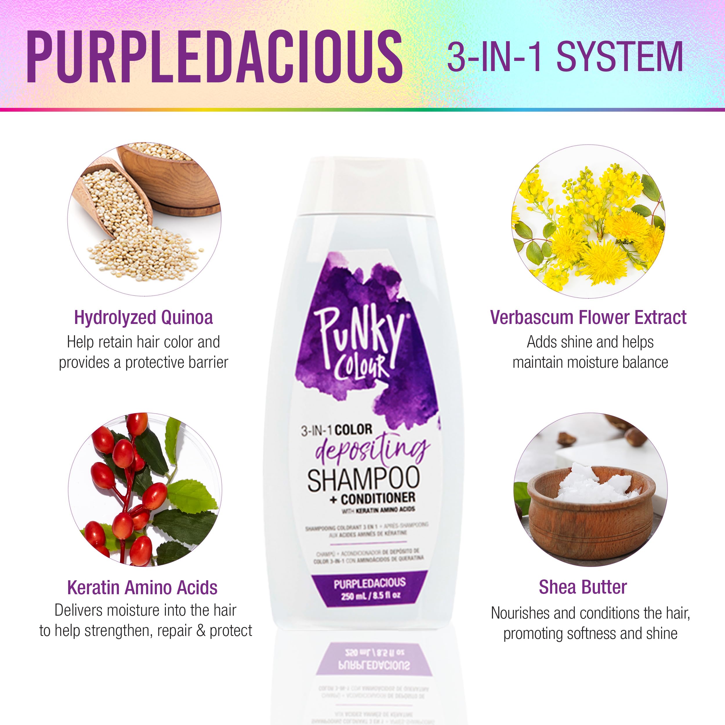 Foto 4 pulgar | Limpiador Y Acondicionador Para El Cabello Punky Colour 3 En 1, Color Morado, 250 Ml - Venta Internacional.