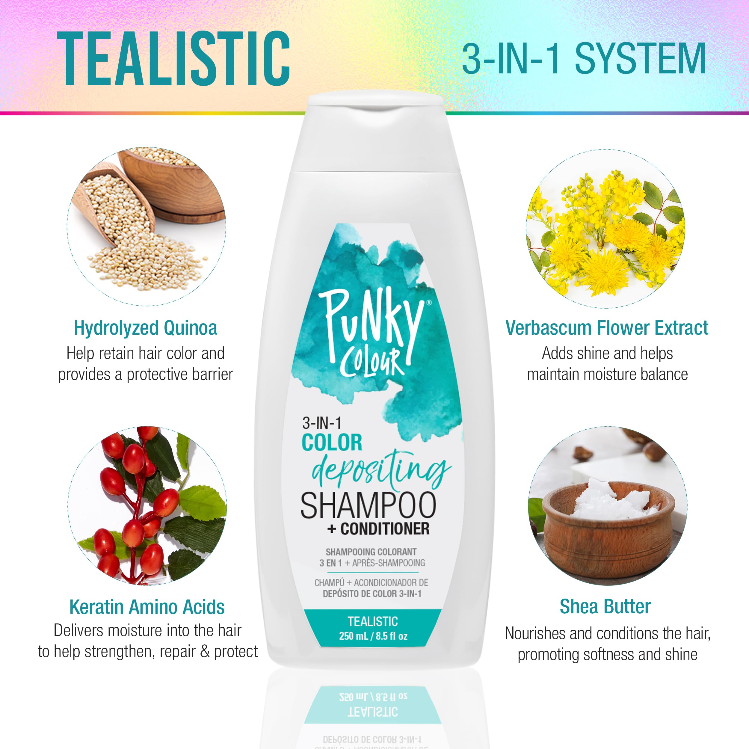 Foto 4 pulgar | Limpiador Y Acondicionador Para El Cabello Punky Colour 3 En 1, Color Verde Azulado, 250 Ml - Venta Internacional.