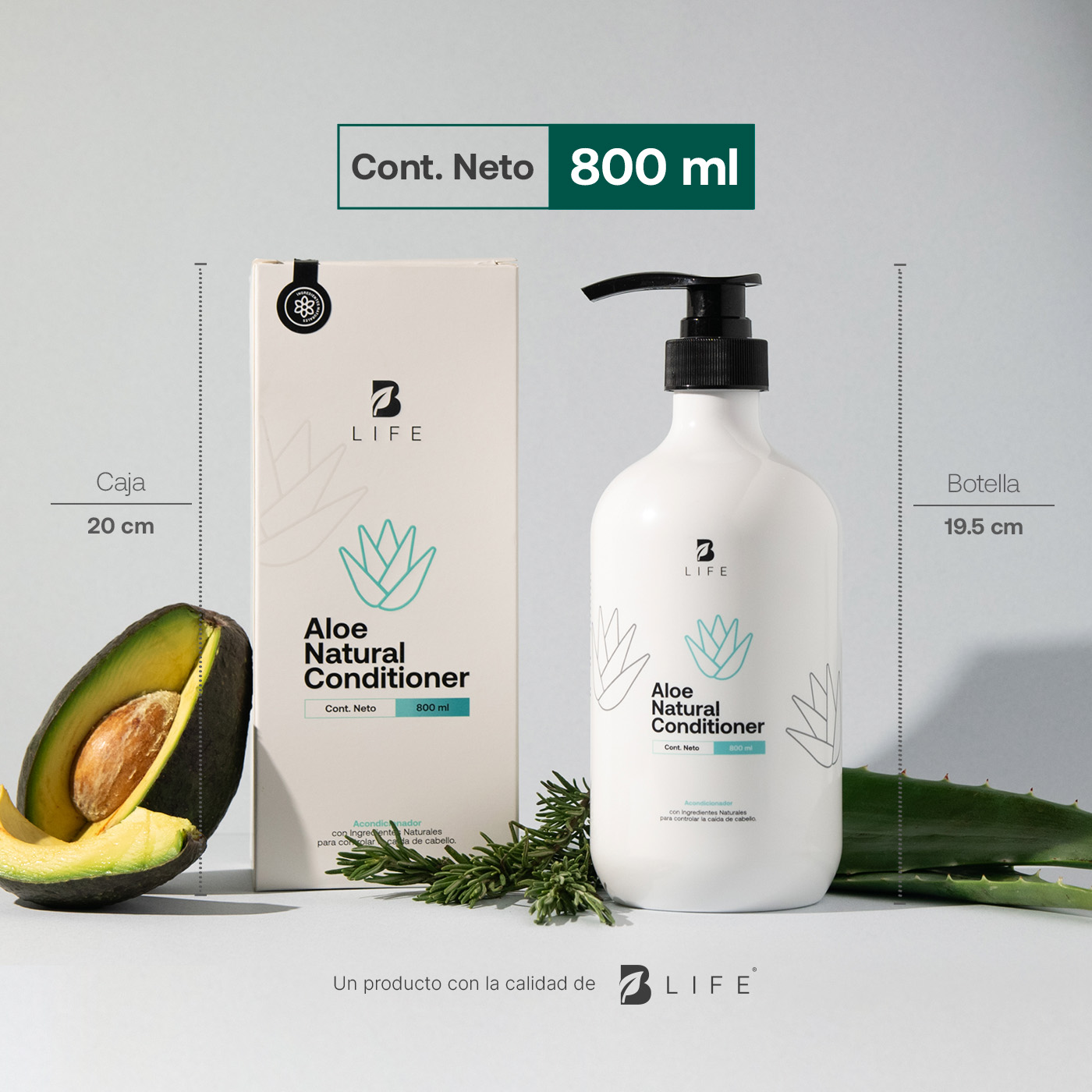 Foto 7 pulgar | Acondicionador Natural De 800ml. Sin Parabenos Ni Sulfatos Con Aloe. Natural Conditioner B Life.