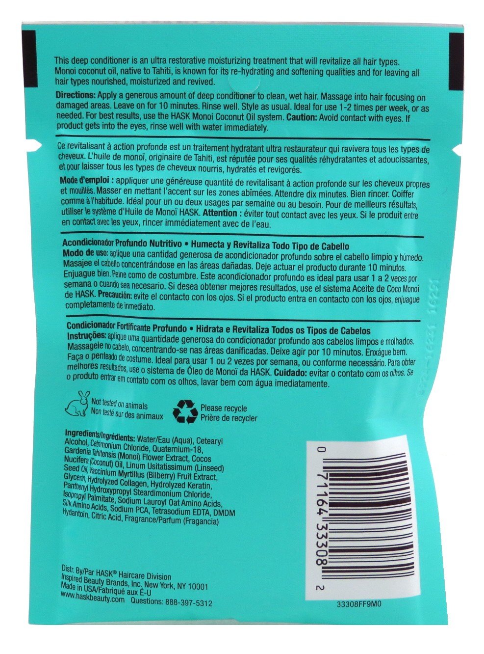 Foto 3 pulgar | Acondicionador Profundo Hask Monoi con Aceite de Coco 12 Unidades- Venta Internacional