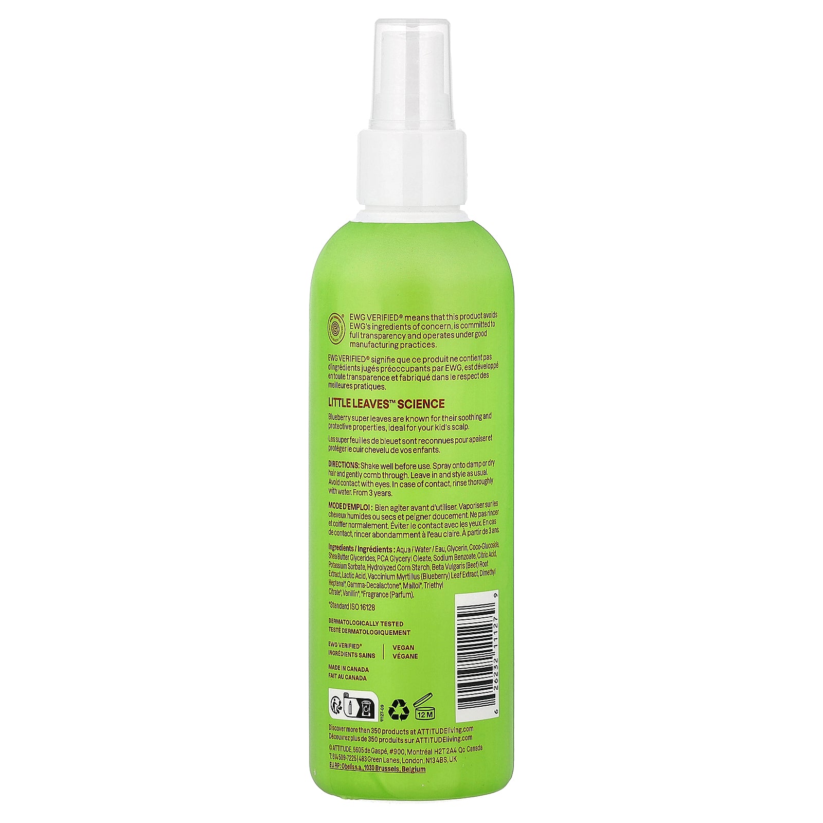 Foto 3 pulgar | Desenredante De Cabello Attitude Little Leaves Sandía Y Coco 240 Ml - Venta Internacional.