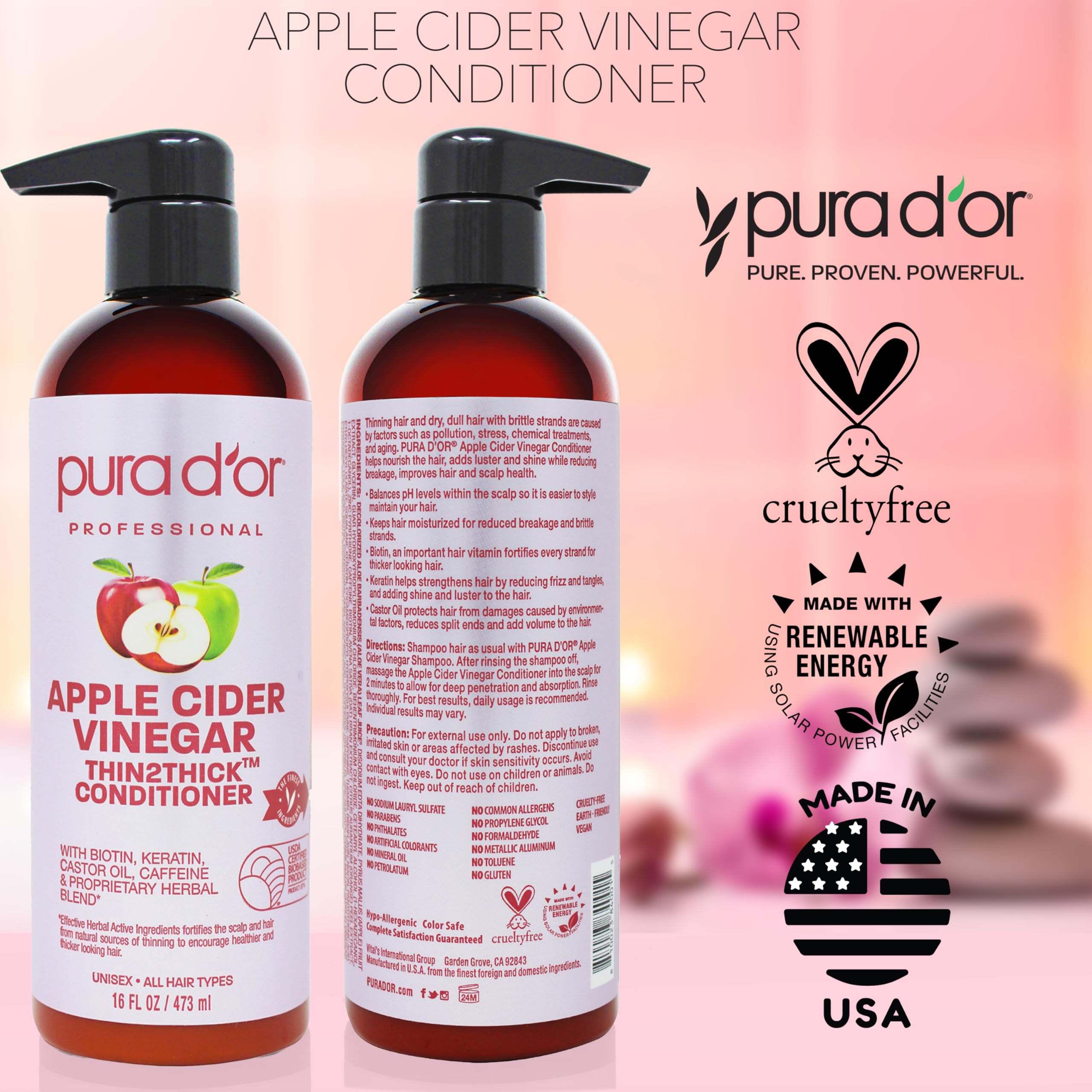 Foto 5 pulgar | Acondicionador Pura D'or Vinagre De Sidra De Manzana Thin2thick 480 Ml - Venta Internacional.