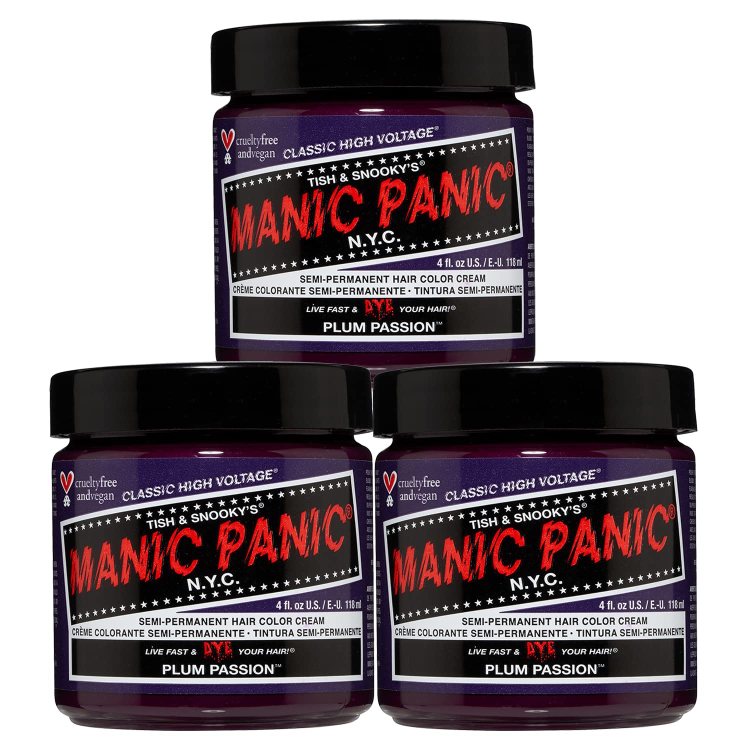 Tinte Para El Cabello Manic Panic Plum Passion Classic High Voltage, Paquete De 3 - Venta Internacional.