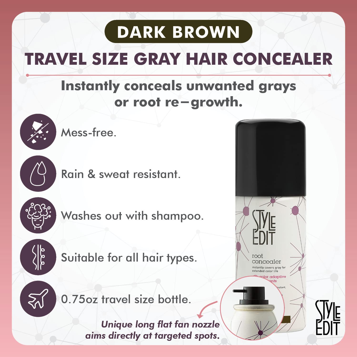 Foto 3 pulgar | Root Touch Up Spray Style Edit Cove Para Cabello Castaño Oscuro - Venta Internacional.