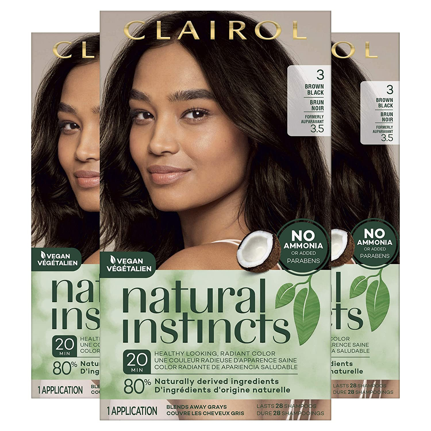 Clairol Natural Instincts Color De Cabello Semipermanente, 3 Negros Marrones, Paquete De 3 - Venta Internacional.