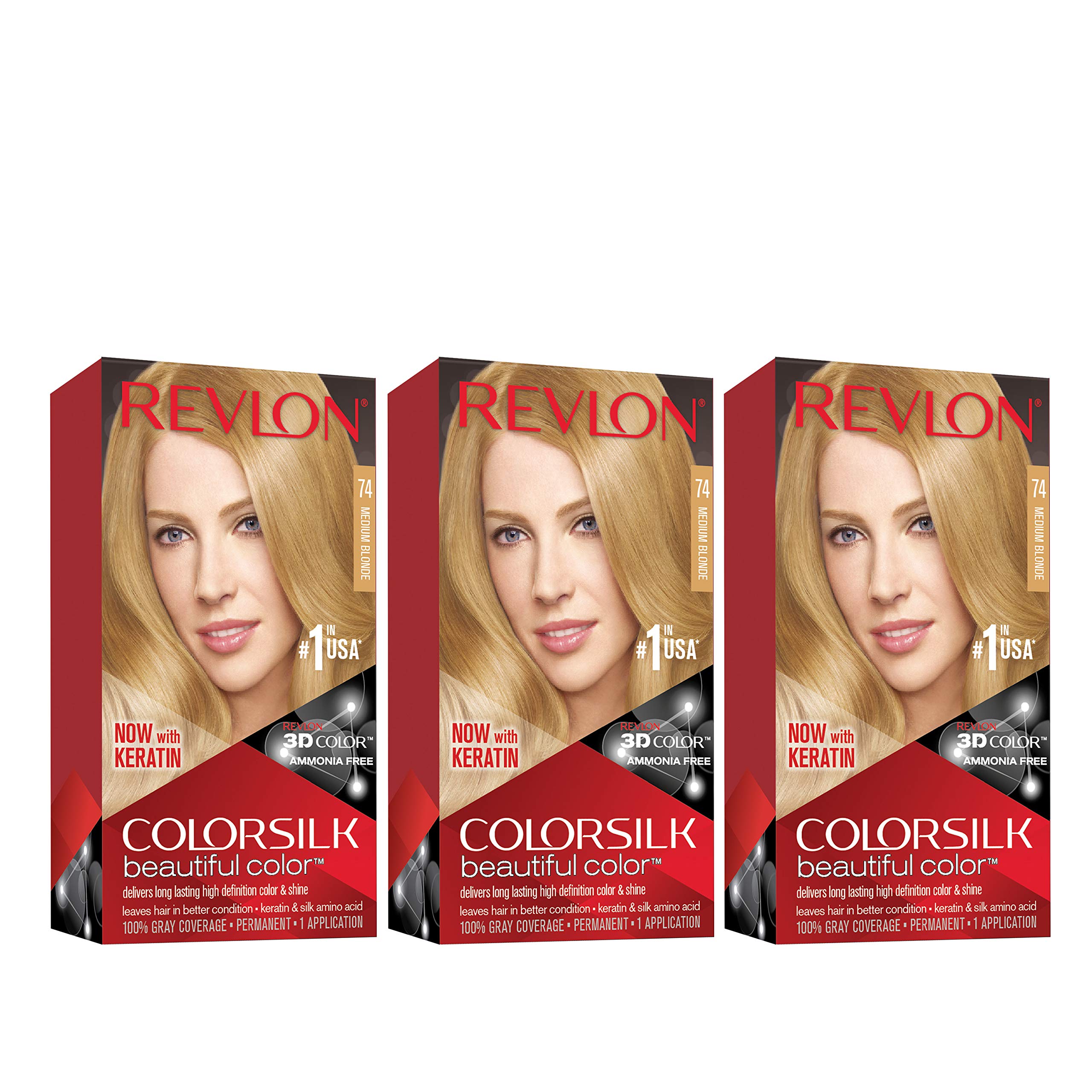 Foto 2 pulgar | Color De Pelo Revlon Colorsilk Beautiful 74 Medium Blonde, Paquete De 3 - Venta Internacional.