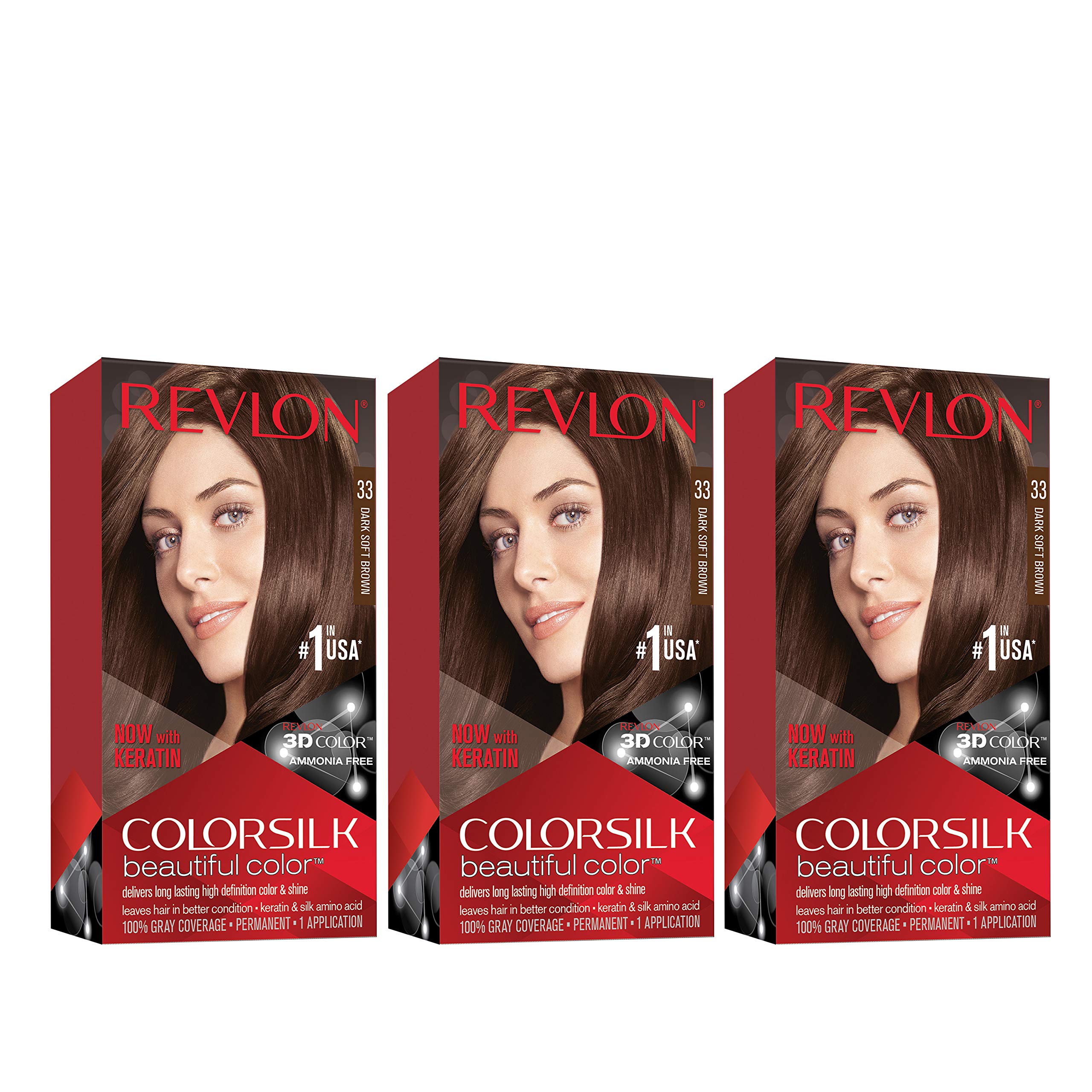 Tinte De Pelo Revlon Colorsilk 33 Castaño Oscuro Y Suave 130 Ml X3 - Venta Internacional.