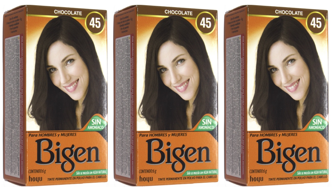 Tinte para Cabello en Polvo Bigen Chocolate 45, 6 gr 3 Piezas