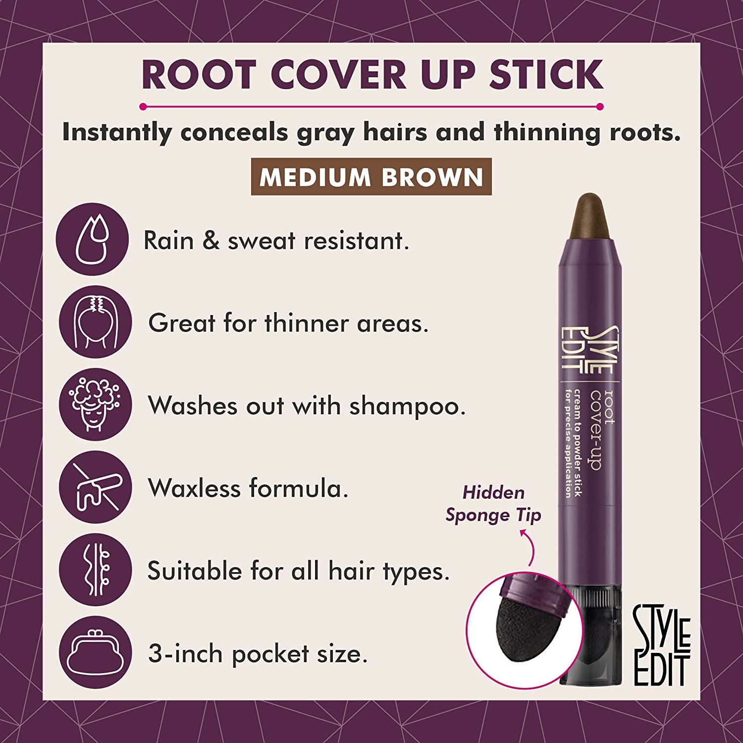 Foto 3 pulgar | Root Touch Up Stick Style Edit para Cabello Castaño Medio Paquete De 2 - Venta Internacional