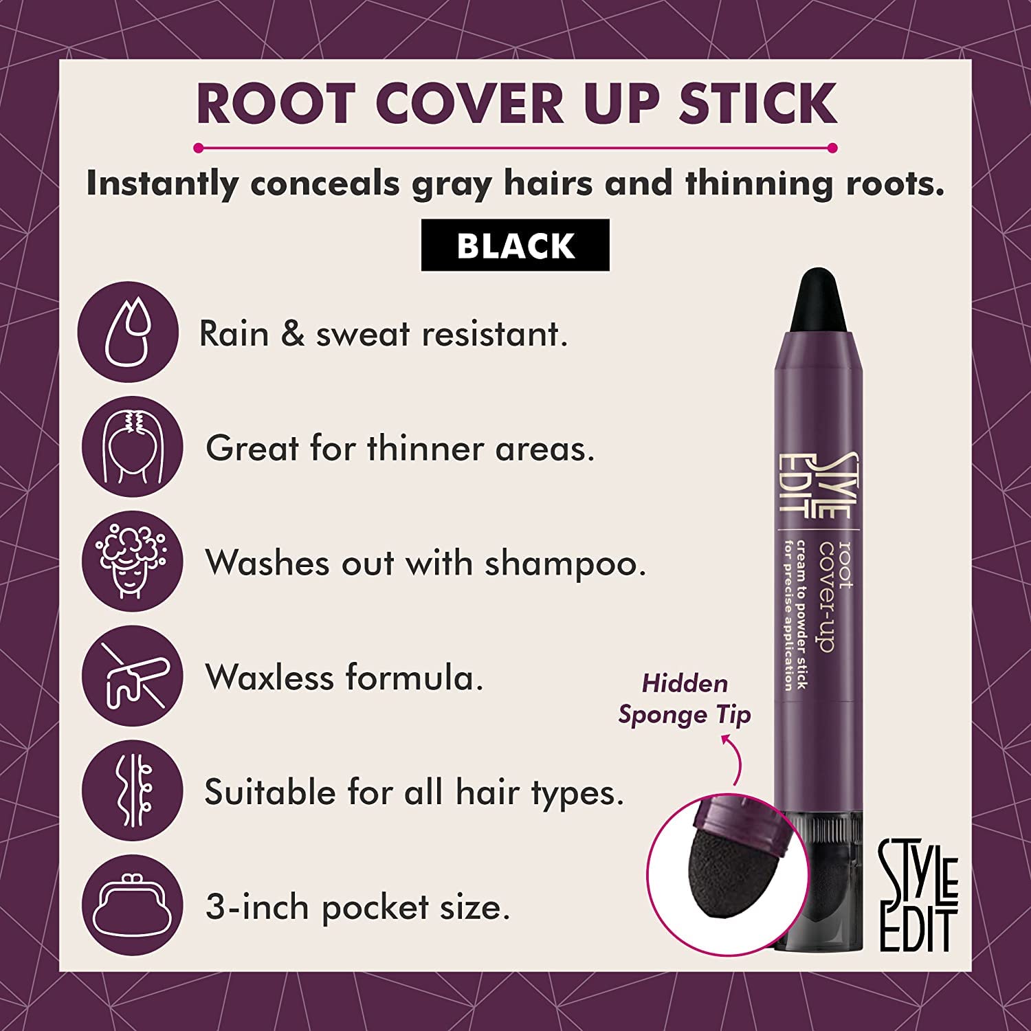 Foto 3 pulgar | Root Touch Up Stick Style Edit Para Cabello Negro 3 Ml Paquete De 2 - Venta Internacional