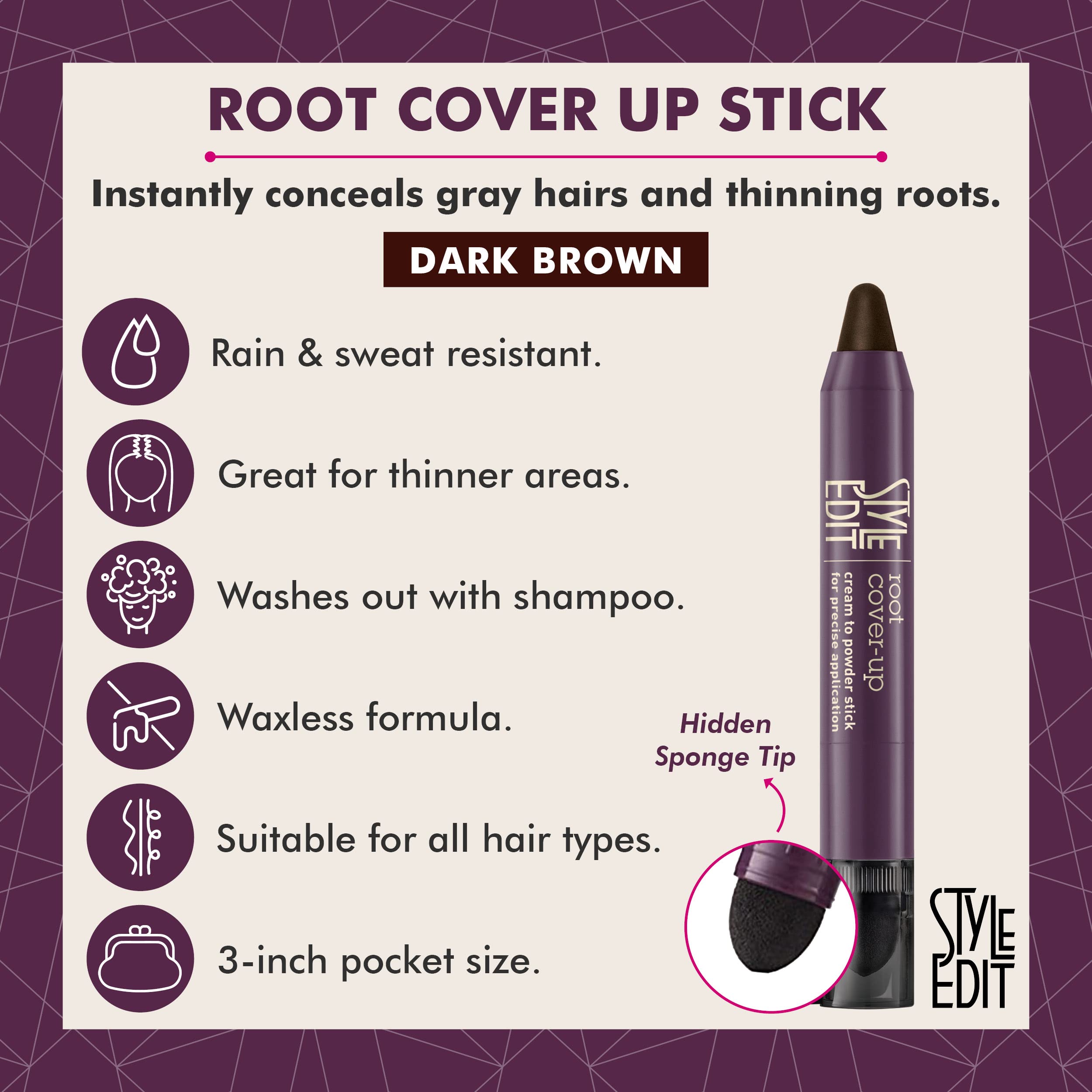 Foto 2 | Cubrerraíces Style Edit Instant Marrón Oscuro 3.1 g - Venta Internacional