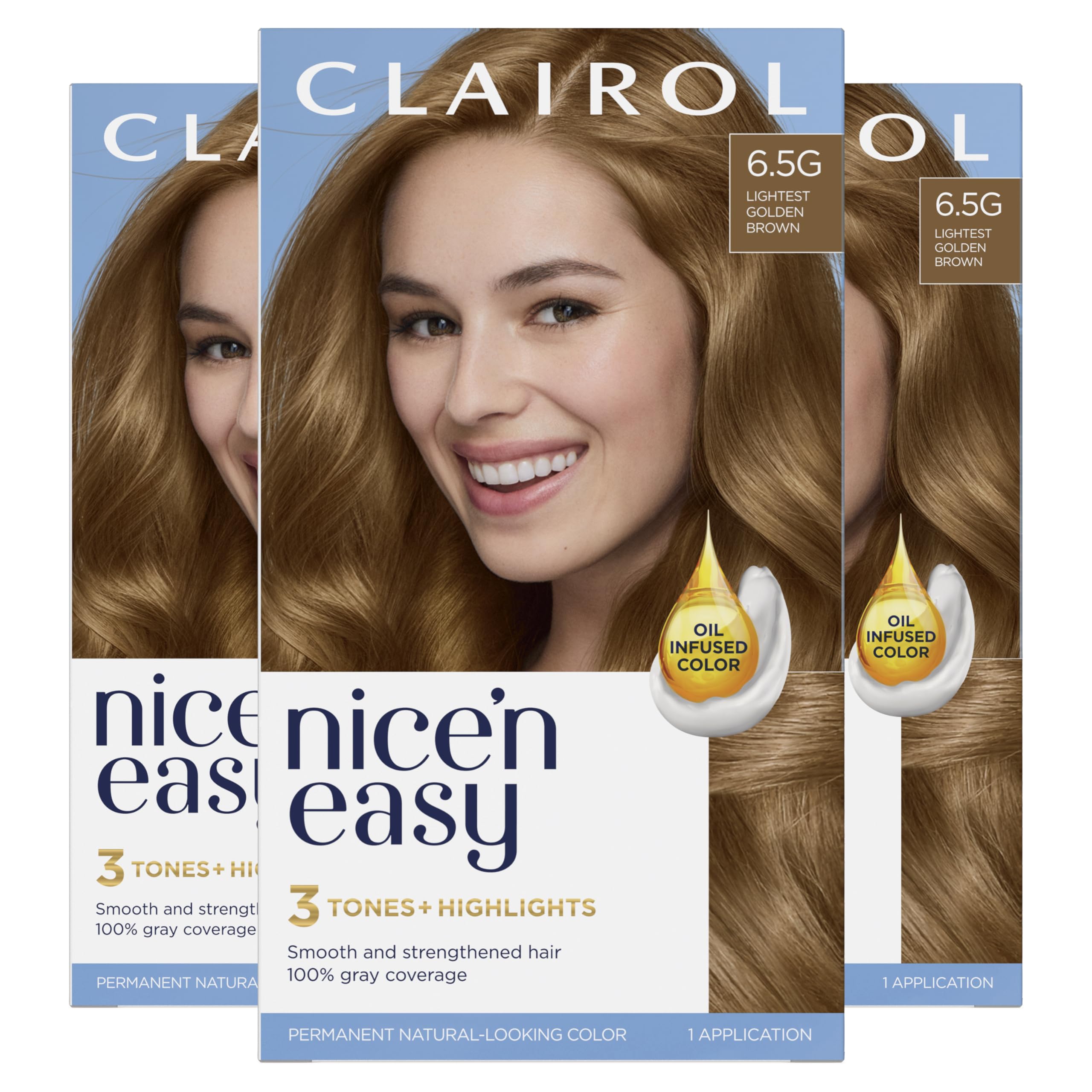 Tinte Para El Cabello Clairol Nice'n Easy, 6.5 G, Marrón Dorado Más Claro X3 - Venta Internacional.