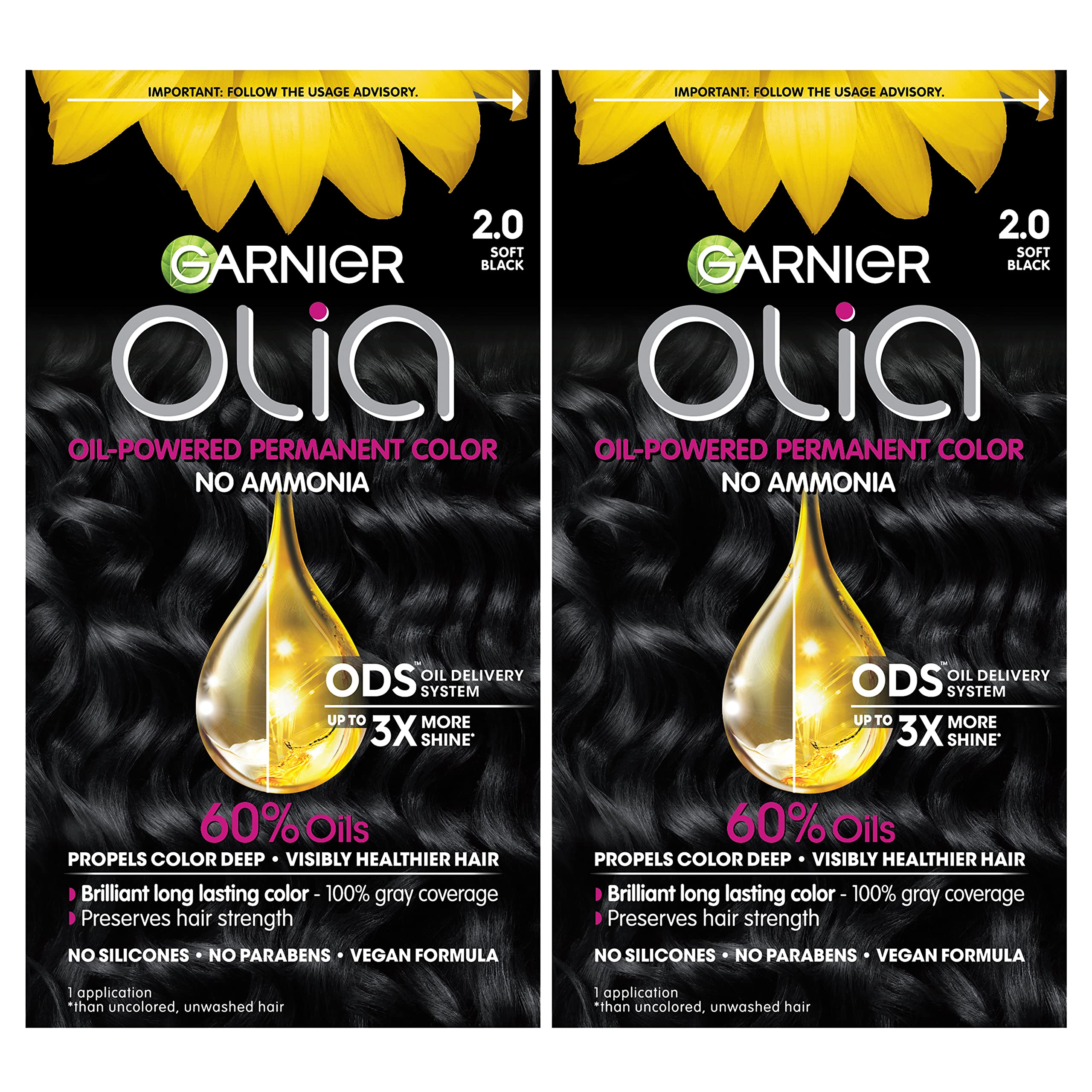 Foto 2 pulgar | Color De Cabello Garnier Olia Ammonia-free 2.0 Soft Black, Paquete De 2 - Venta Internacional.