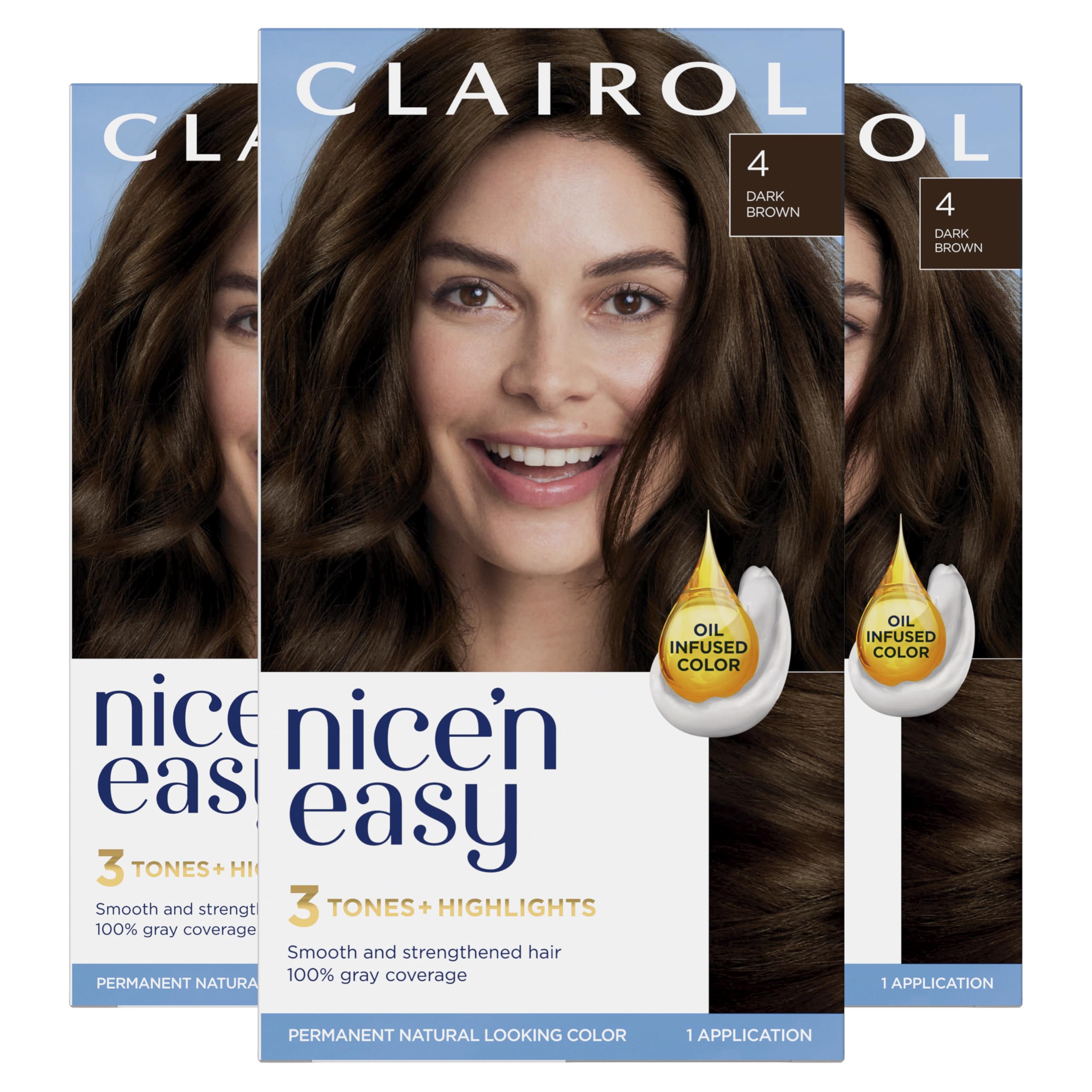 Tinte Para El Cabello Clairol Nice'n Easy Permanent 4, Marrón Oscuro, Paquete De 3 - Venta Internacional.