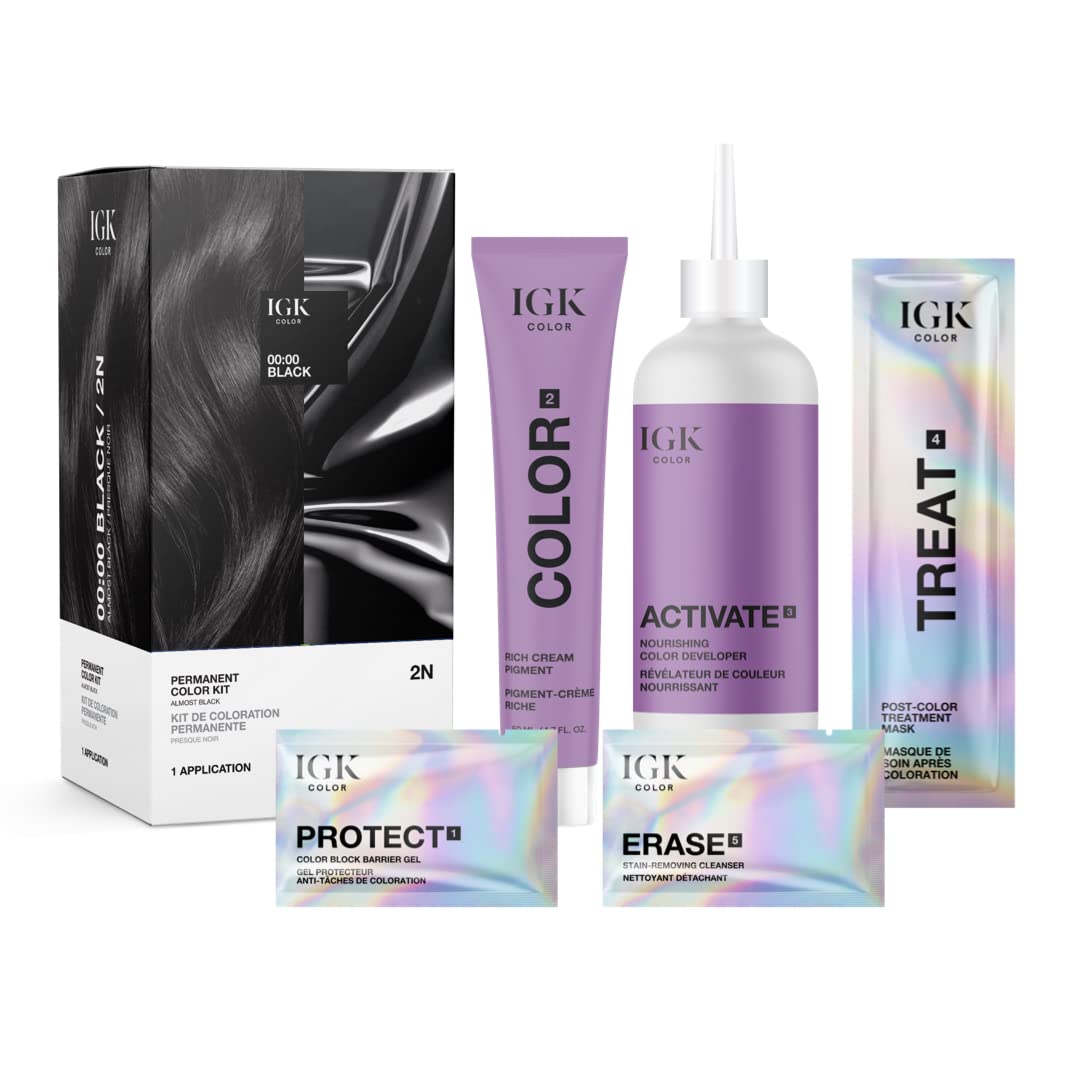 Foto 3 pulgar | Kit De Coloración De Cabello Igk Permanent 00:00 Black Almost Black 2n 140 Ml - Venta Internacional.