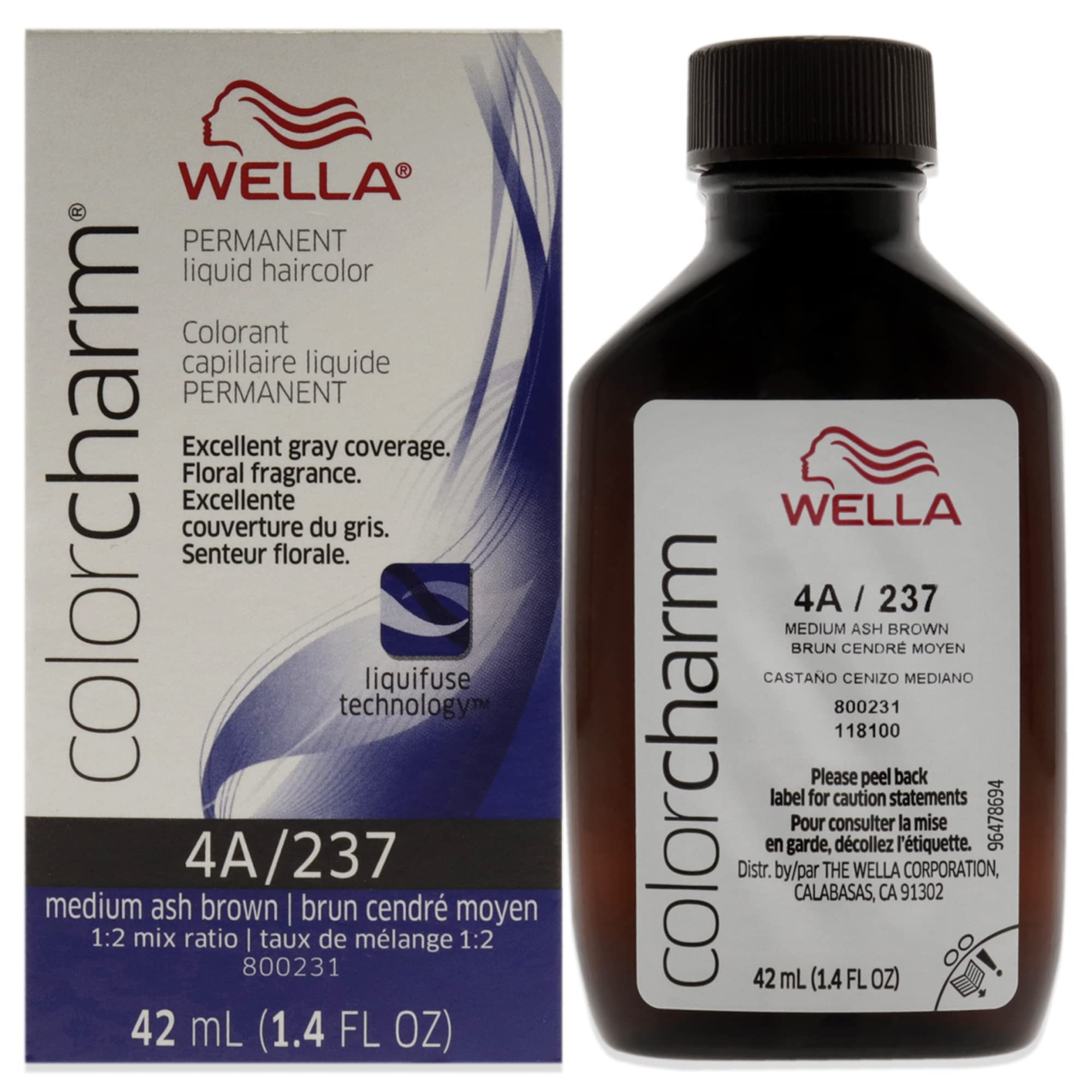 Foto 2 pulgar | Tinte De Pelo Wella Color Charm Permanent Liquid 4a Med Ash Brown - Venta Internacional.