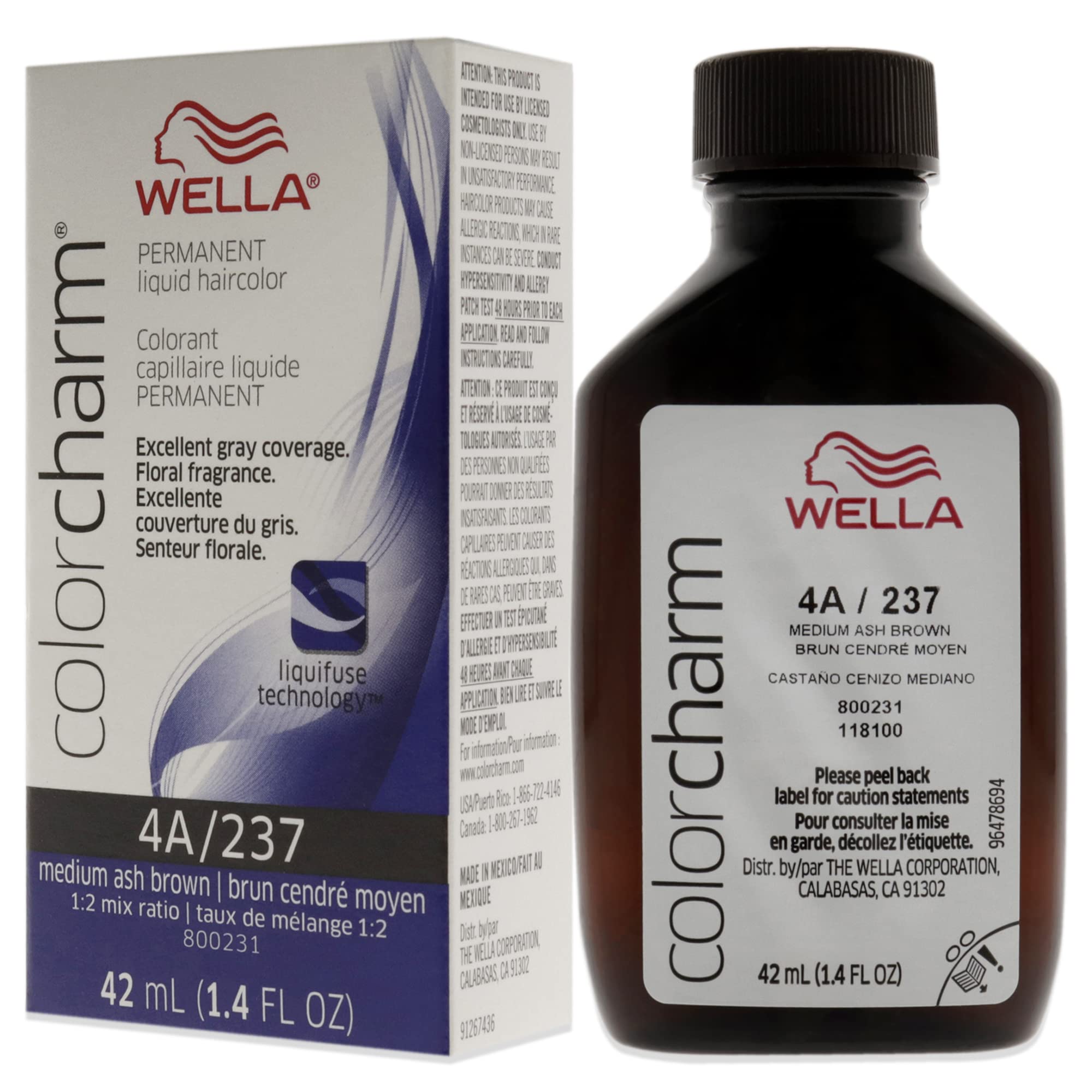 Foto 5 pulgar | Tinte De Pelo Wella Color Charm Permanent Liquid 4a Med Ash Brown - Venta Internacional.
