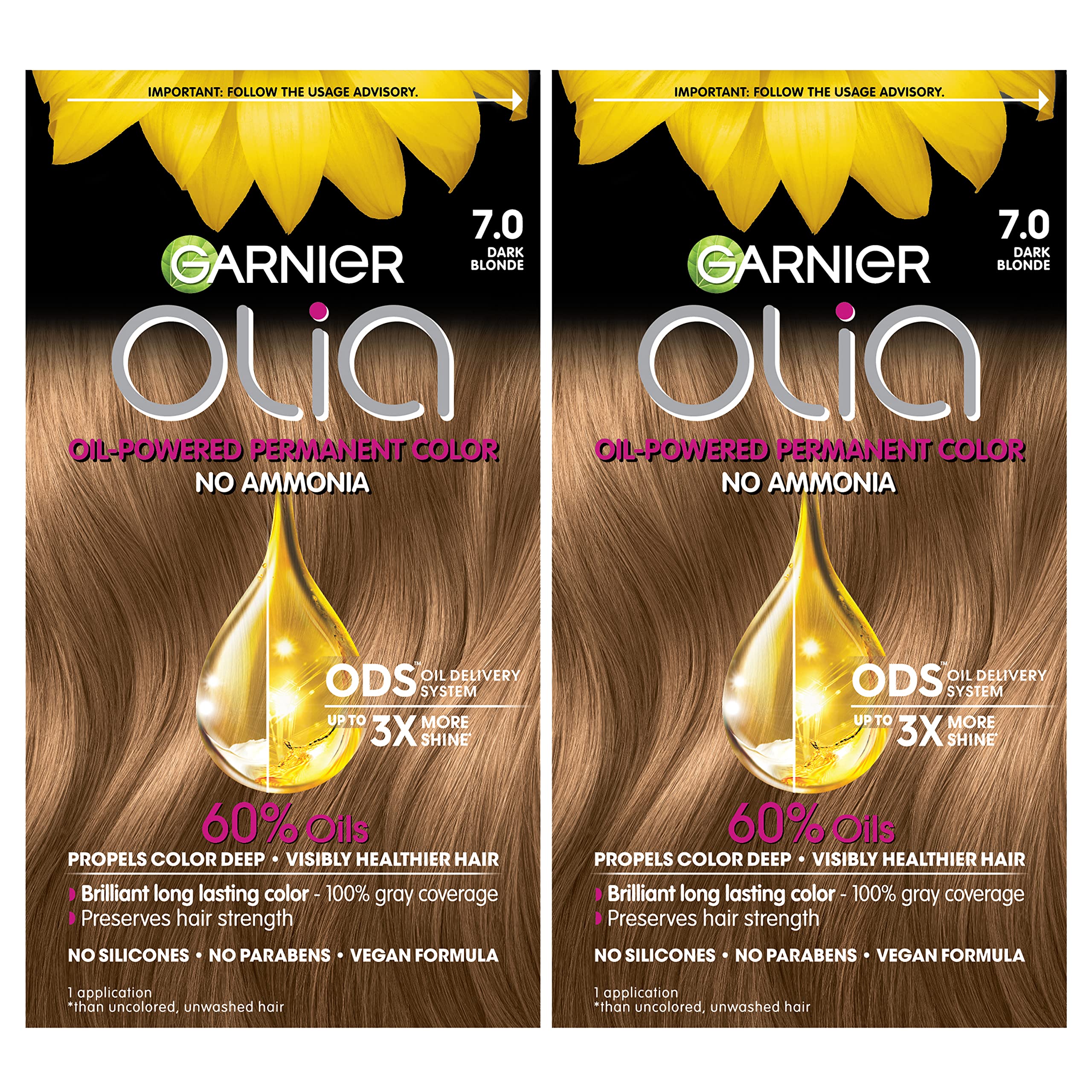 Foto 2 pulgar | Color De Cabello Garnier Olia Sin Amoniaco 7.0 Rubio Oscuro, Paquete De 2 - Venta Internacional.