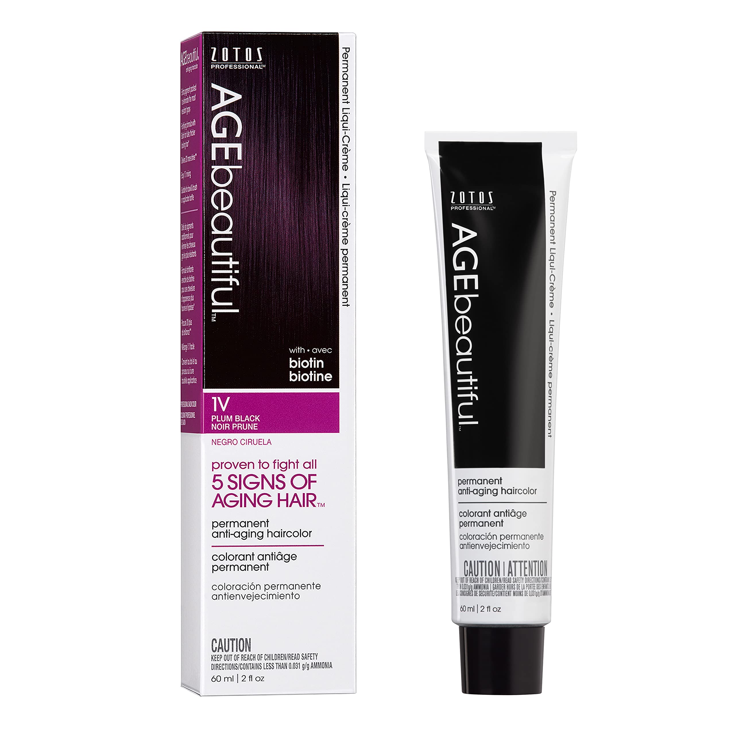 Tinte De Pelo Age Beautiful Permanent, 1 V, Negro Ciruela Y 100 Ml De Biotina - Venta Internacional.