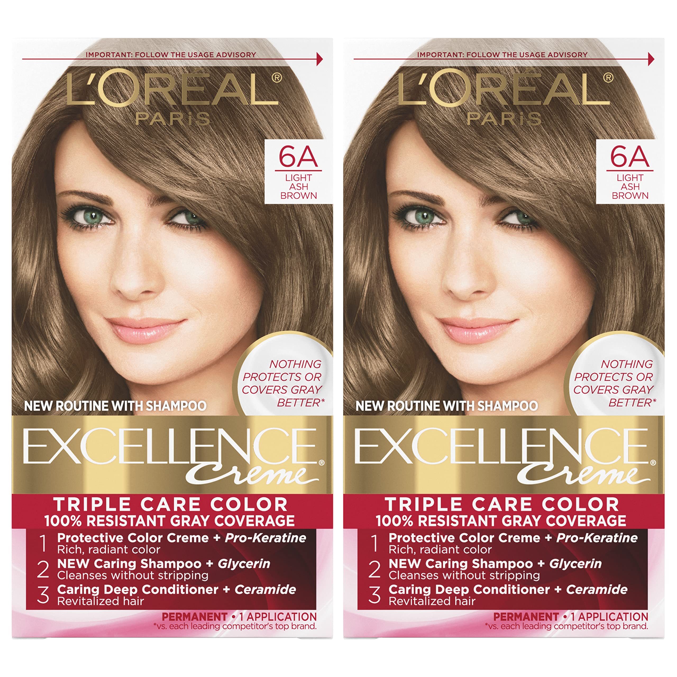 Tinte De Pelo L'oreal Paris Excellence Creme 6a, Marrón Ceniza Claro, X2 - Venta Internacional.