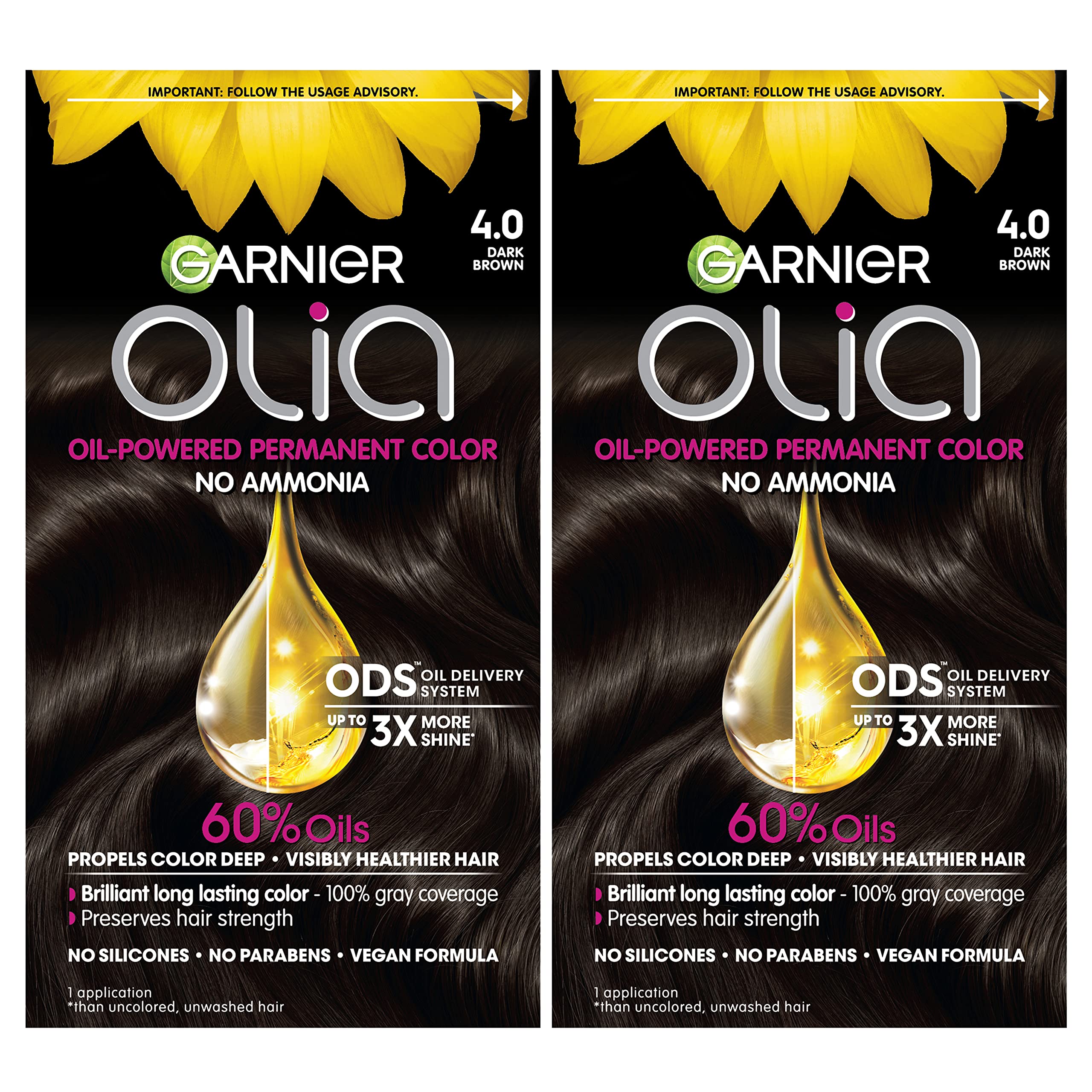 Foto 2 pulgar | Color De Cabello Garnier Olia Sin Amoniaco 4.0 Marrón Oscuro, Paquete De 2 - Venta Internacional.