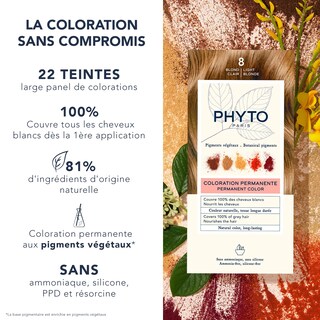 Foto 2 | Tinte Para El Cabello Phyto Phytocolor Permanent 8 Rubio Claro 12 Ml - Venta Internacional.