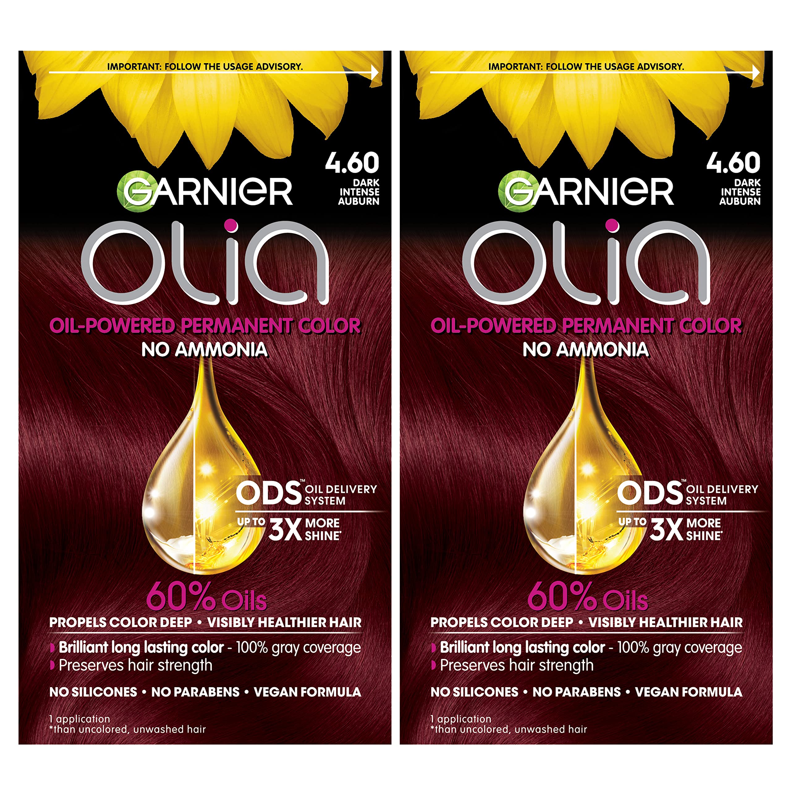 Tinte Para El Cabello Garnier Olia Sin Amoniaco 4.60 Castaño Oscuro, 2 X 60 Ml - Venta Internacional.