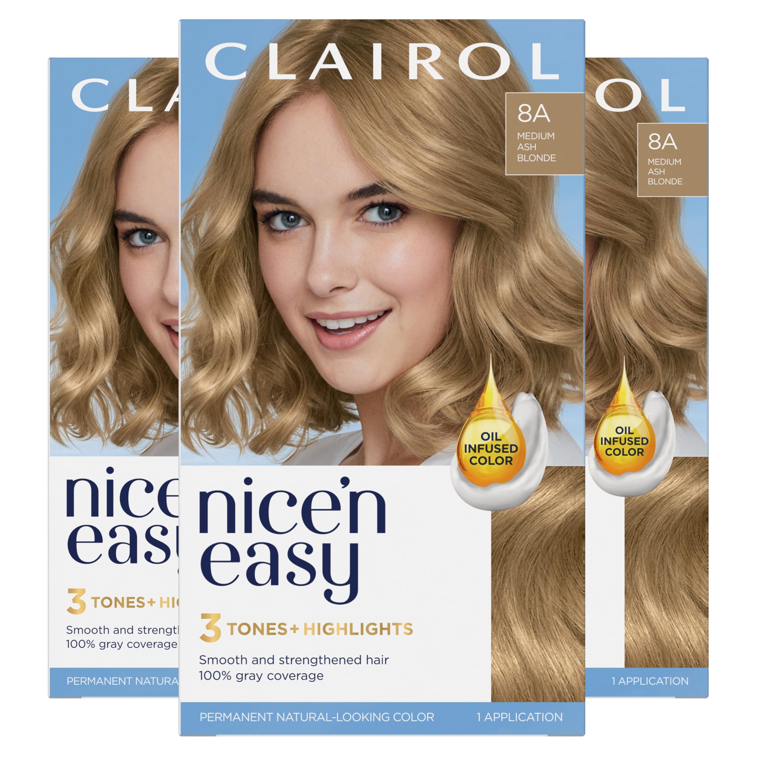 Foto 2 pulgar | Tinte Para El Cabello Clairol Nice'n Easy 8a, Rubio Ceniza Medio, Paquete De 3 - Venta Internacional.