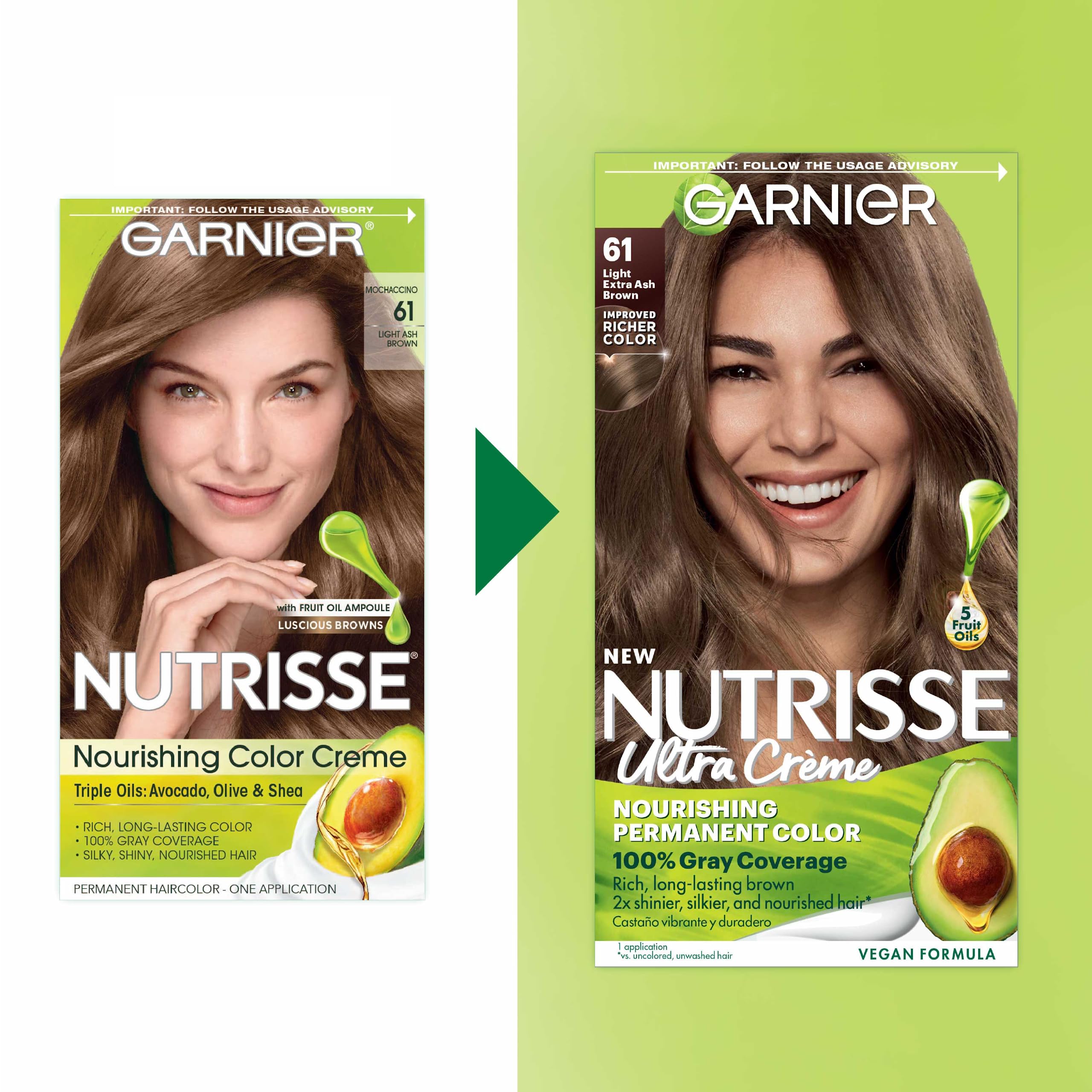 Foto 3 pulgar | Tinte Para El Cabello Garnier Nutrisse Nourishing Creme 61 Marrón Ceniza Claro - Venta Internacional.