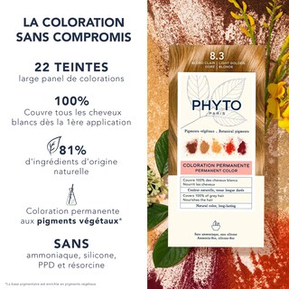 Foto 2 | Tinte De Cabello Phyto Phytocolor Permanent 8.3 Rubio Dorado Claro - Venta Internacional.