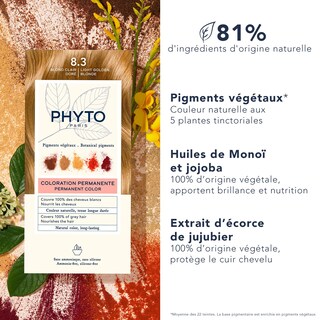 Foto 3 | Tinte De Cabello Phyto Phytocolor Permanent 8.3 Rubio Dorado Claro - Venta Internacional.