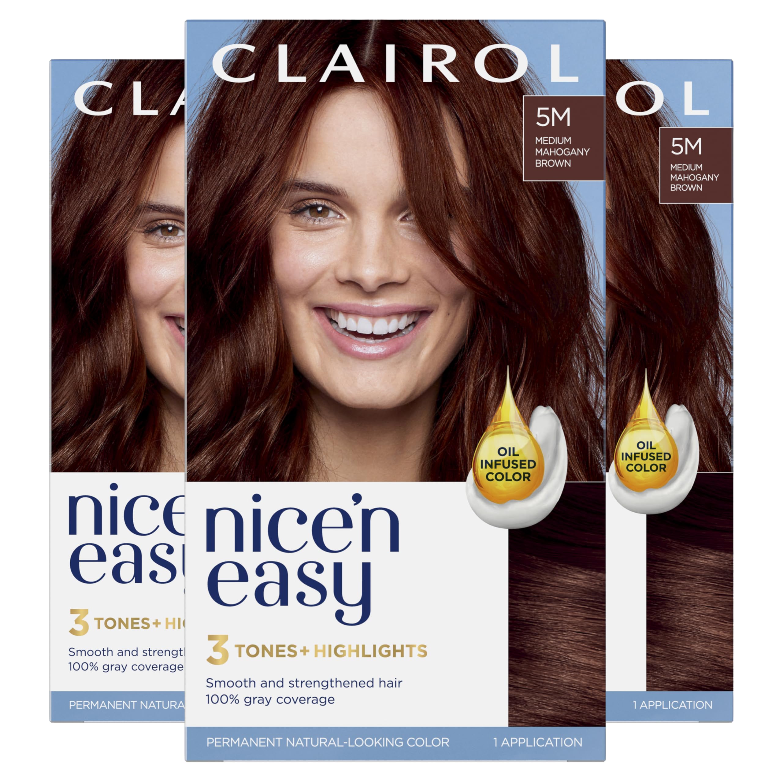 Tinte Para El Cabello Clairol Nice'n Easy 5 M, Marrón Caoba Medio, 180 Ml, X3 - Venta Internacional.