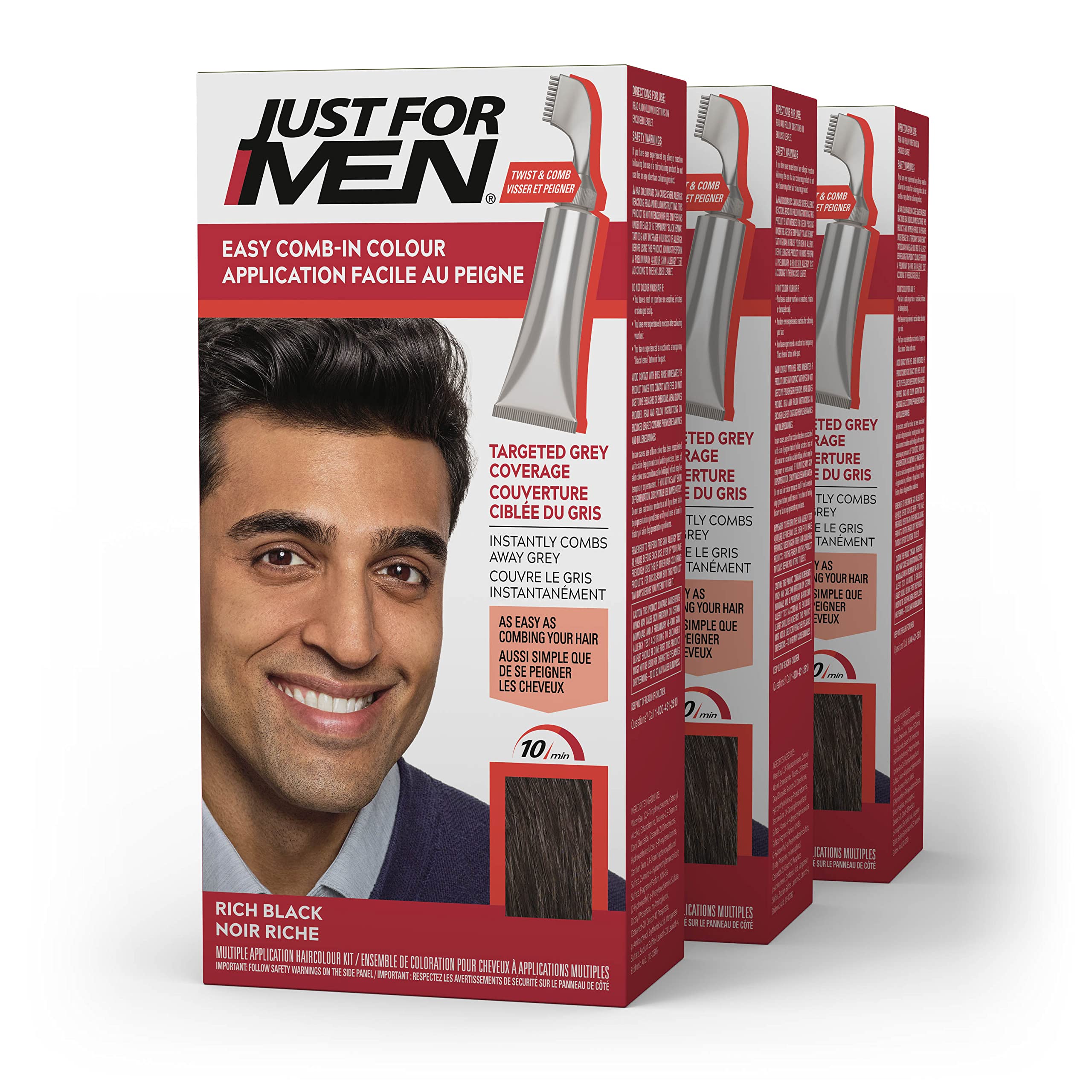 Tinte De Pelo Solo Para Hombre, Fácil De Peinar, Color Negro Intenso A-65 X3 - Venta Internacional.