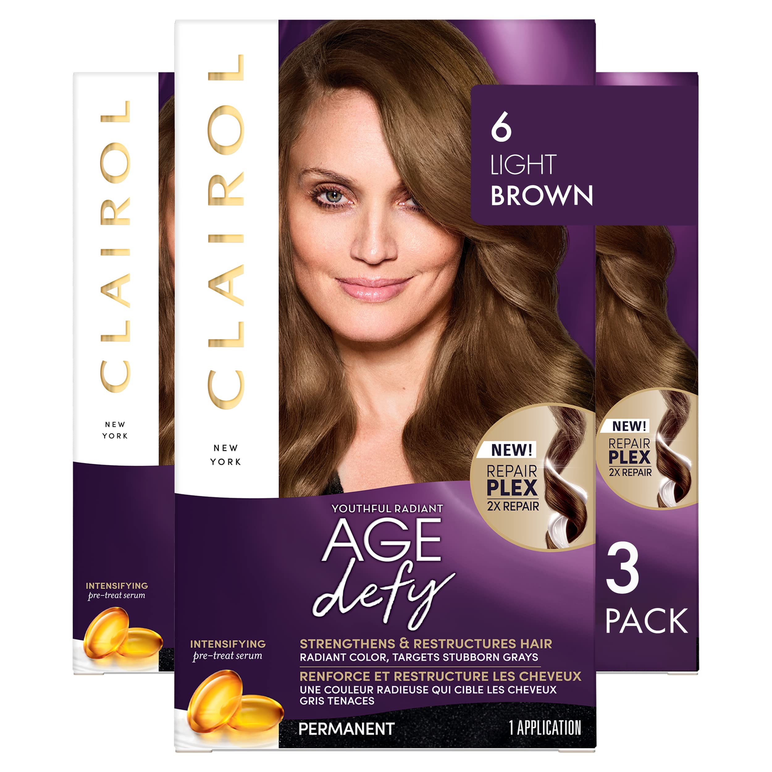 Tinte Para El Cabello Clairol Age Defy 6, Marrón Claro, Permanente, Paquete De 3 - Venta Internacional.