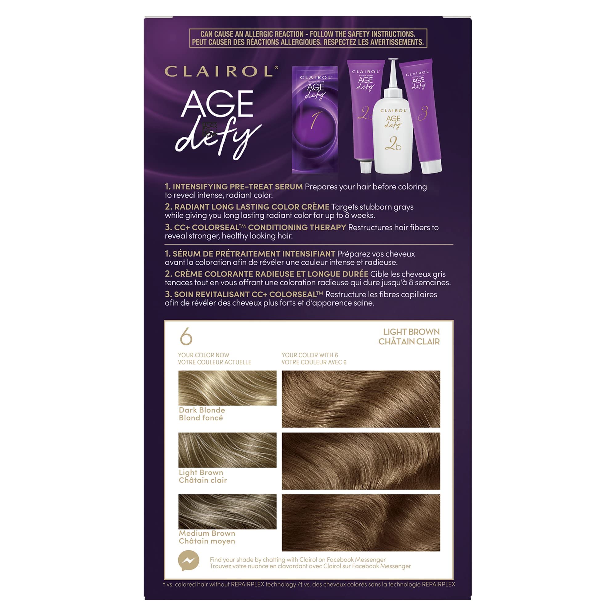 Foto 2 | Tinte Para El Cabello Clairol Age Defy 6, Marrón Claro, Permanente, Paquete De 3 - Venta Internacional.