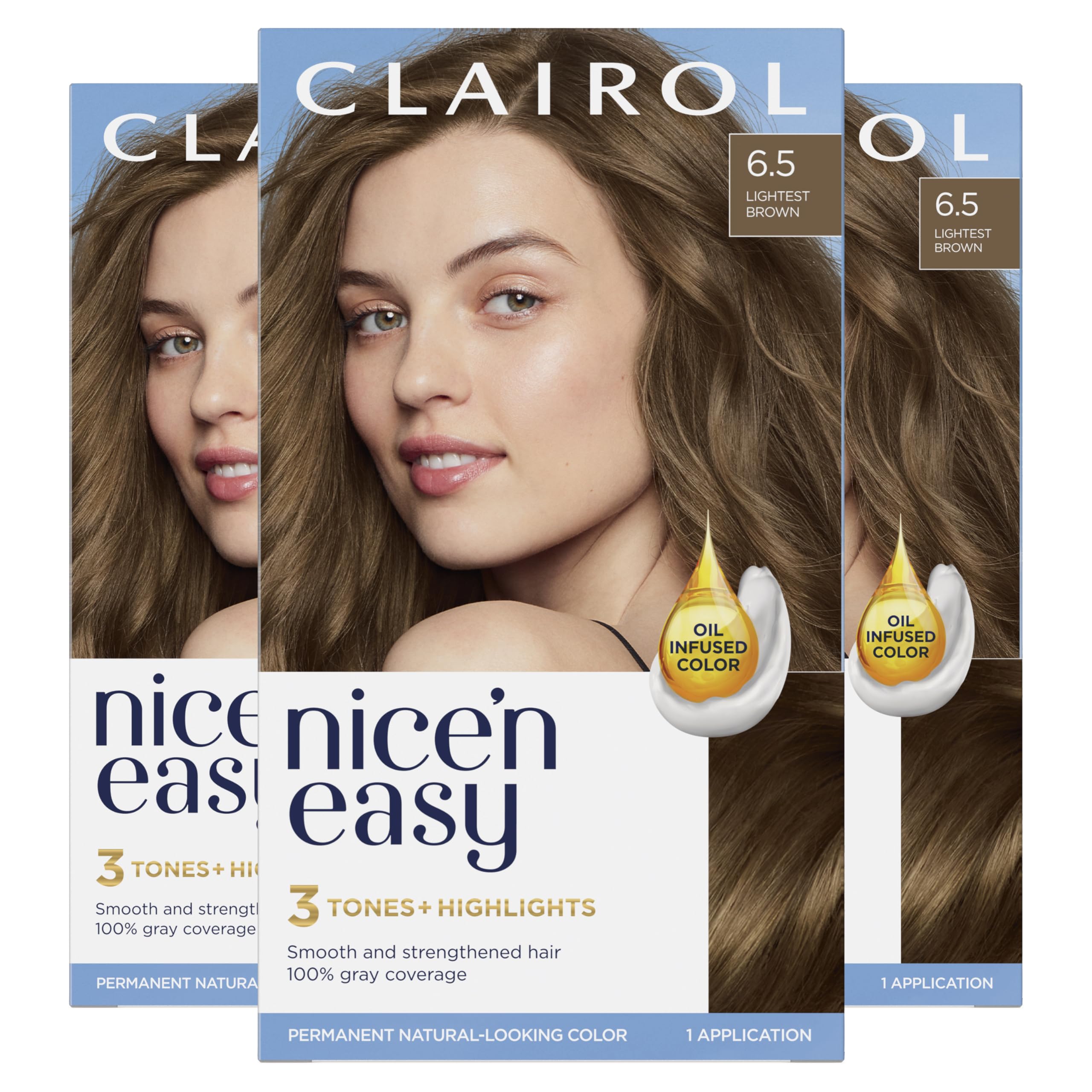 Tinte Para El Cabello Clairol Nice'n Easy Permanent 6.5 Lighest Brown X3 - Venta Internacional.