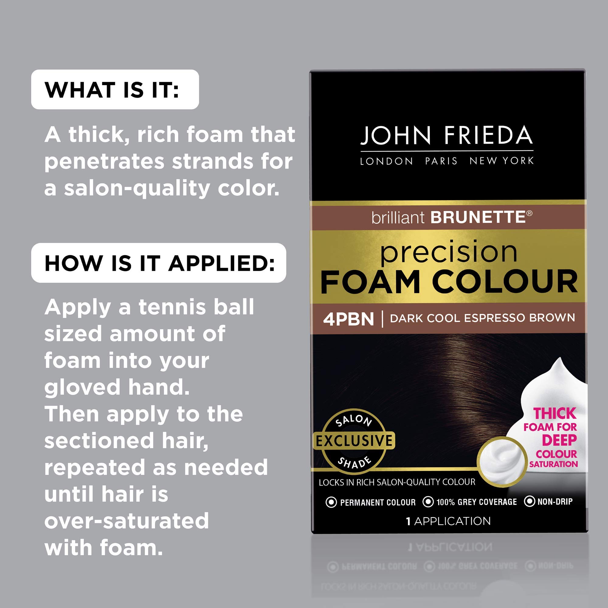 Foto 2 | Tinte De Pelo John Frieda Precision Foam 4pbn Dark Espresso - Venta Internacional.