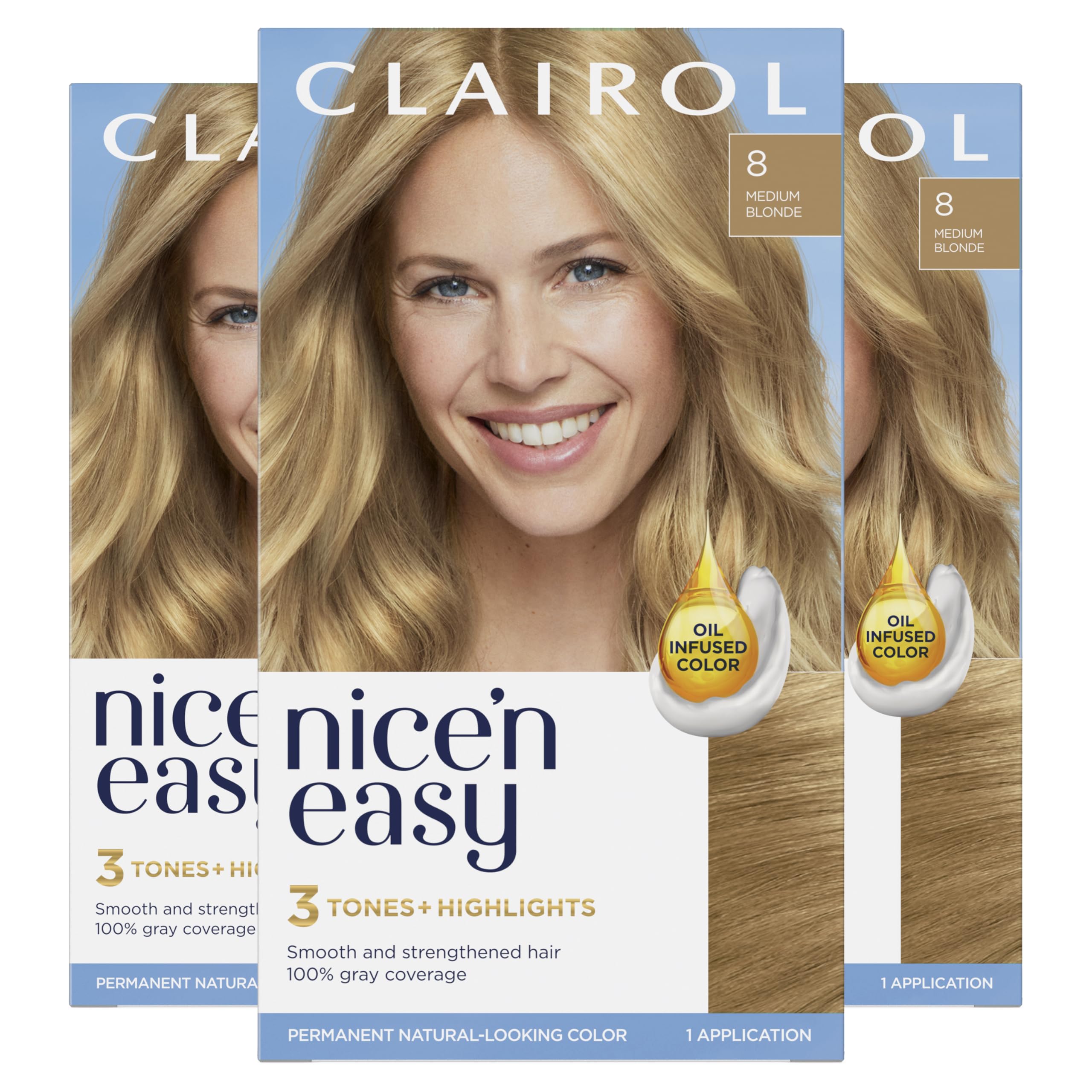 Foto 2 pulgar | Tinte Para El Cabello Clairol Nice'n Easy 8, Rubio Medio, Paquete De 3 - Venta Internacional.