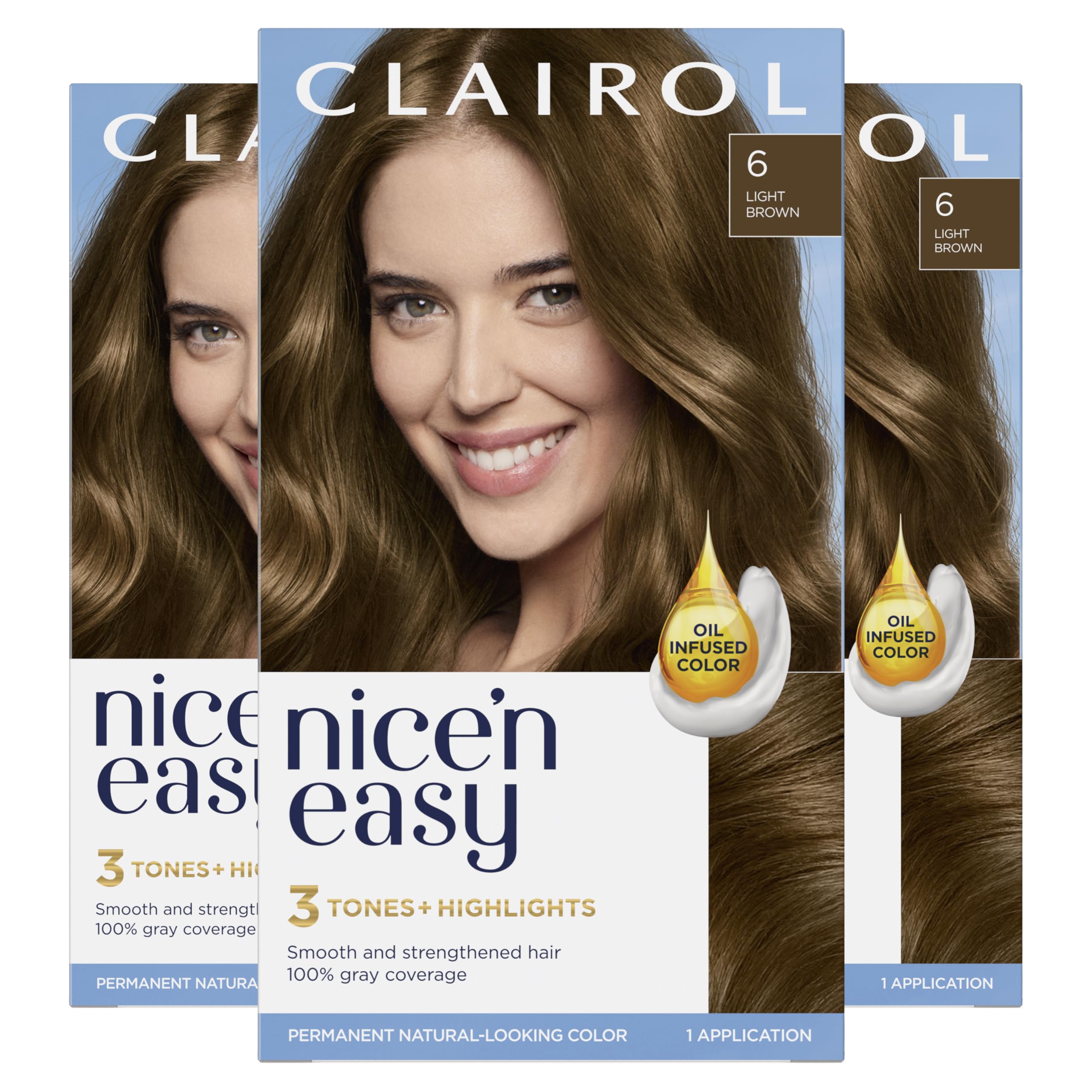 Foto 2 pulgar | Tinte Para El Cabello Clairol Nice'n Easy 6, Marrón Claro, Paquete De 3 - Venta Internacional.