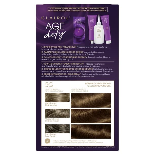 Foto 3 pulgar | Tinte Para El Cabello Clairol Age Defy Permanent 5g Medium Golden Brown X3 - Venta Internacional.