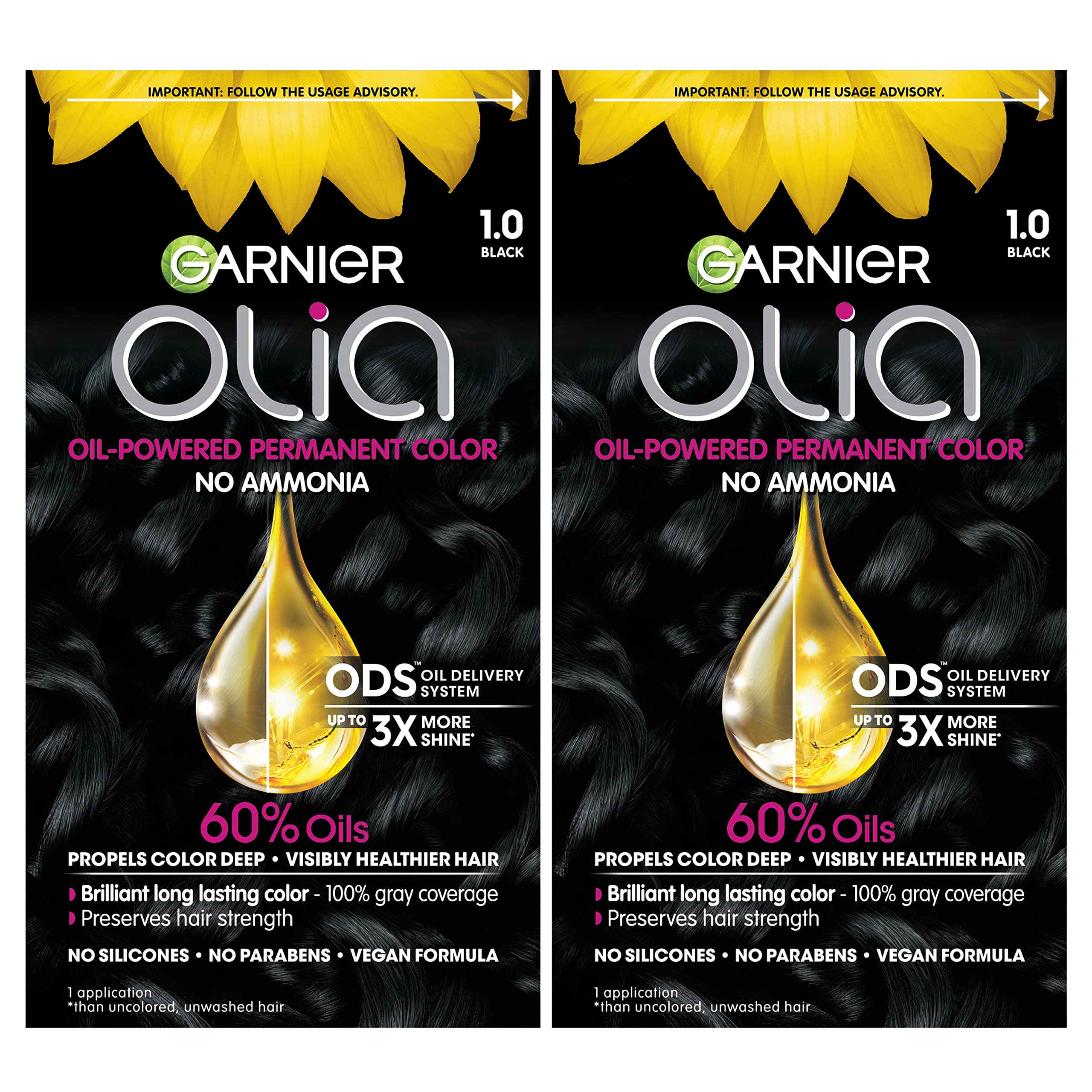 Foto 2 pulgar | Tinte Para El Cabello Garnier Olia Sin Amoniaco 1.0 Negro 2x60 Ml - Venta Internacional.