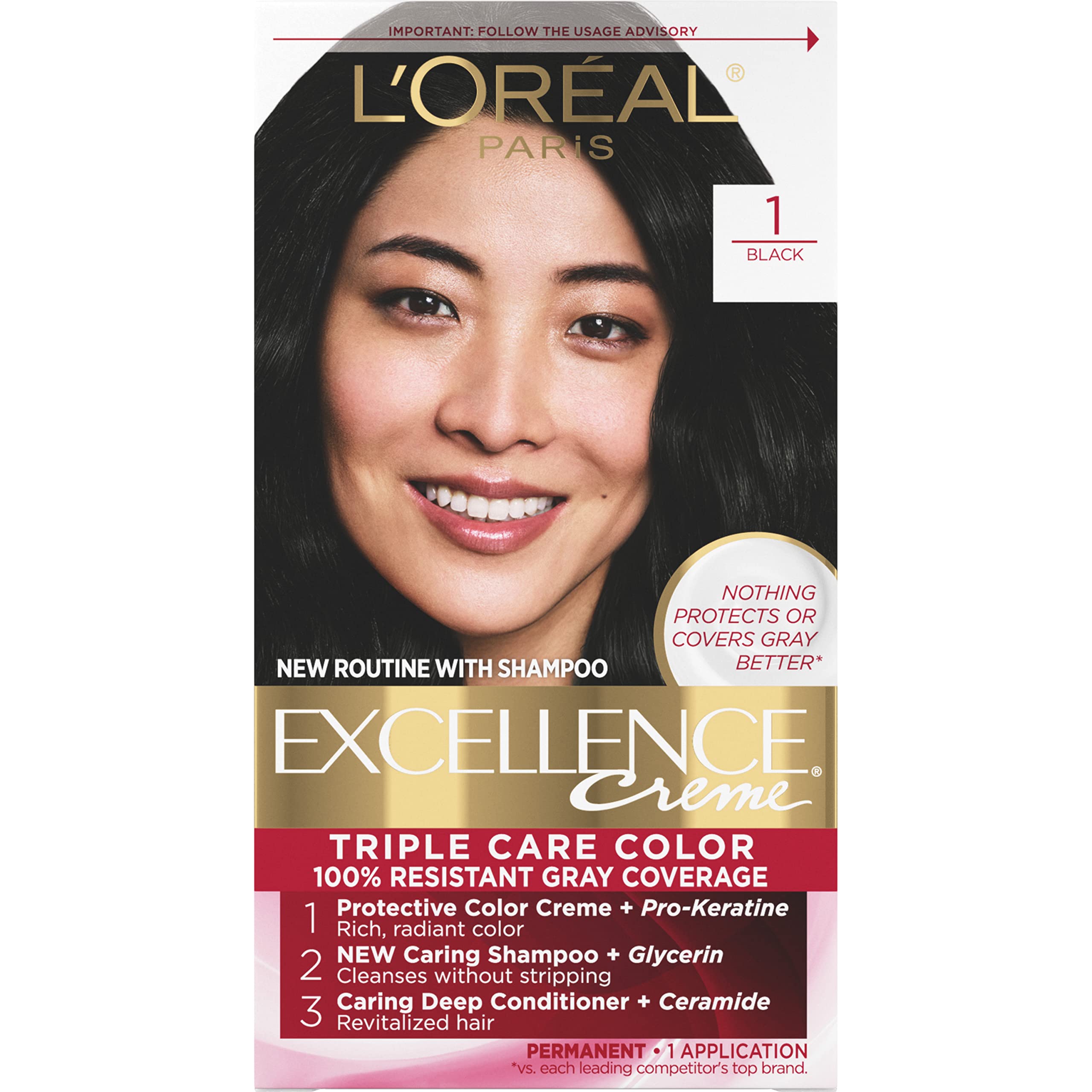 Foto 2 pulgar | Color De Cabello L'oreal Paris Excellence Creme 1 Black 8 Weeks - Venta Internacional.