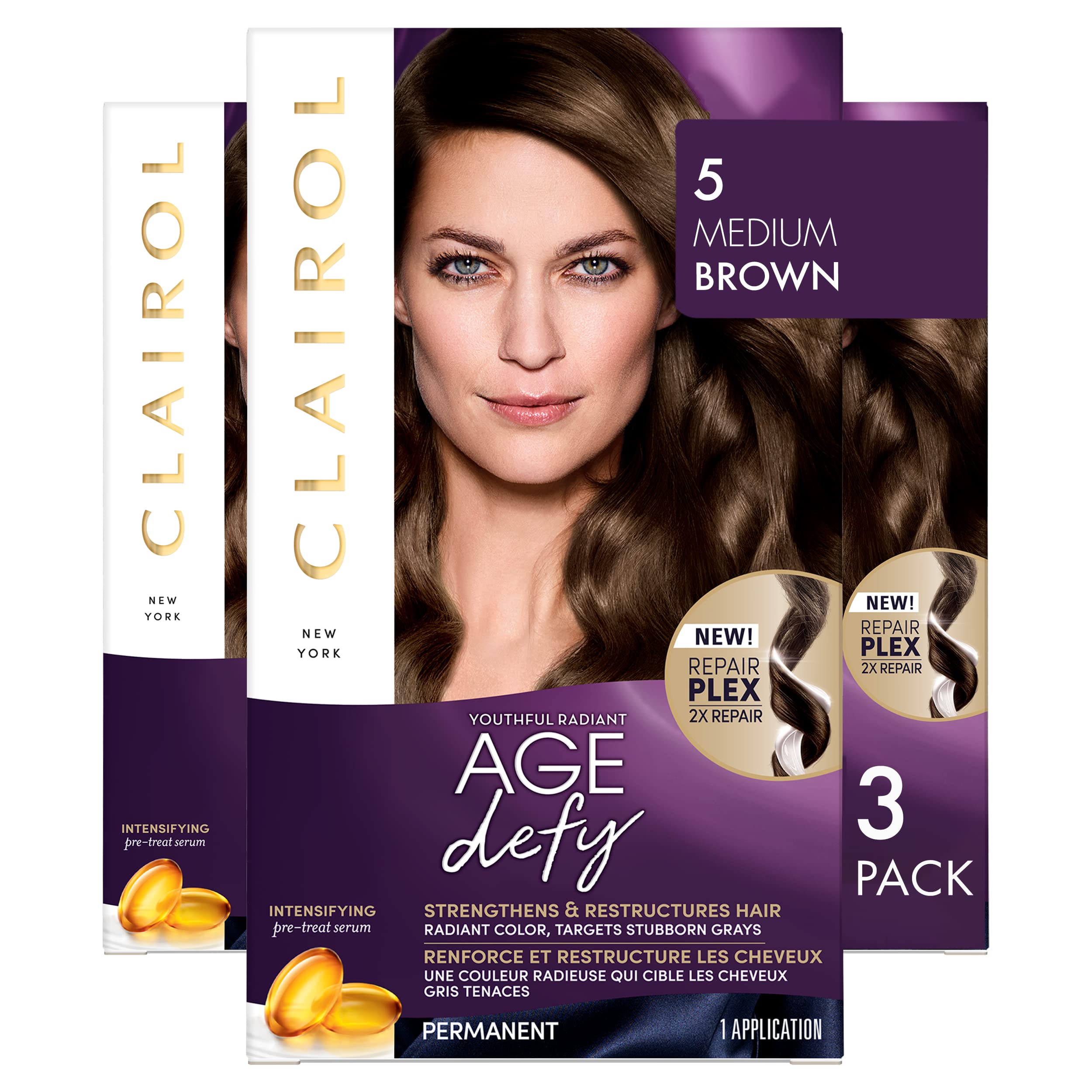 Foto 2 pulgar | Tinte De Pelo Clairol Age Defy Permanent 5 Medium Brown 90 Ml X3 - Venta Internacional.