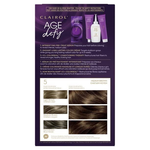 Foto 3 pulgar | Tinte De Pelo Clairol Age Defy Permanent 5 Medium Brown 90 Ml X3 - Venta Internacional.