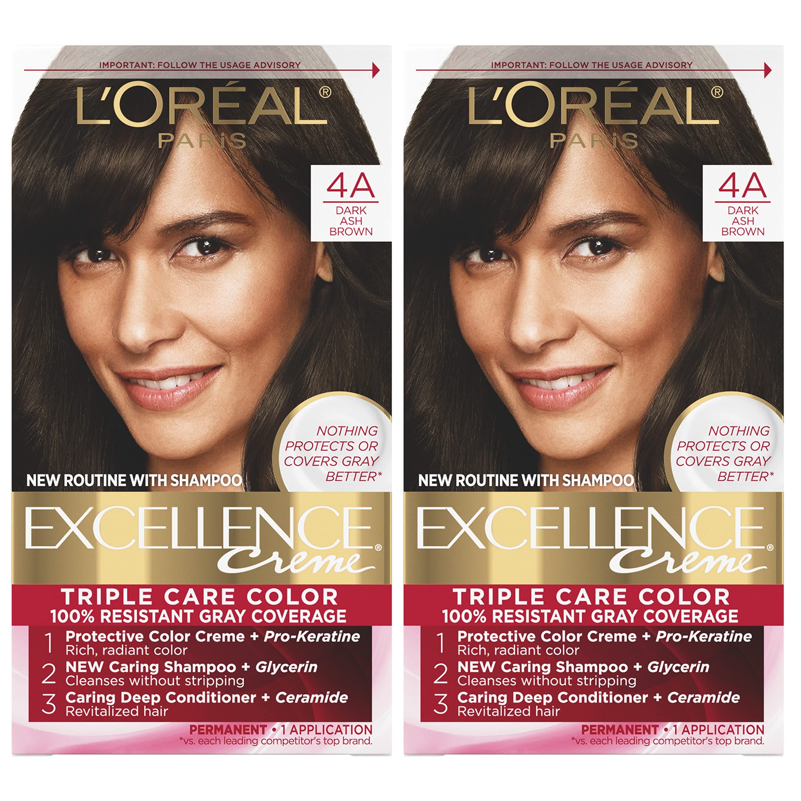 Tinte De Pelo L'oreal Paris Excellence Creme 4a Marrón Ceniza Oscuro X2 - Venta Internacional. $1,203