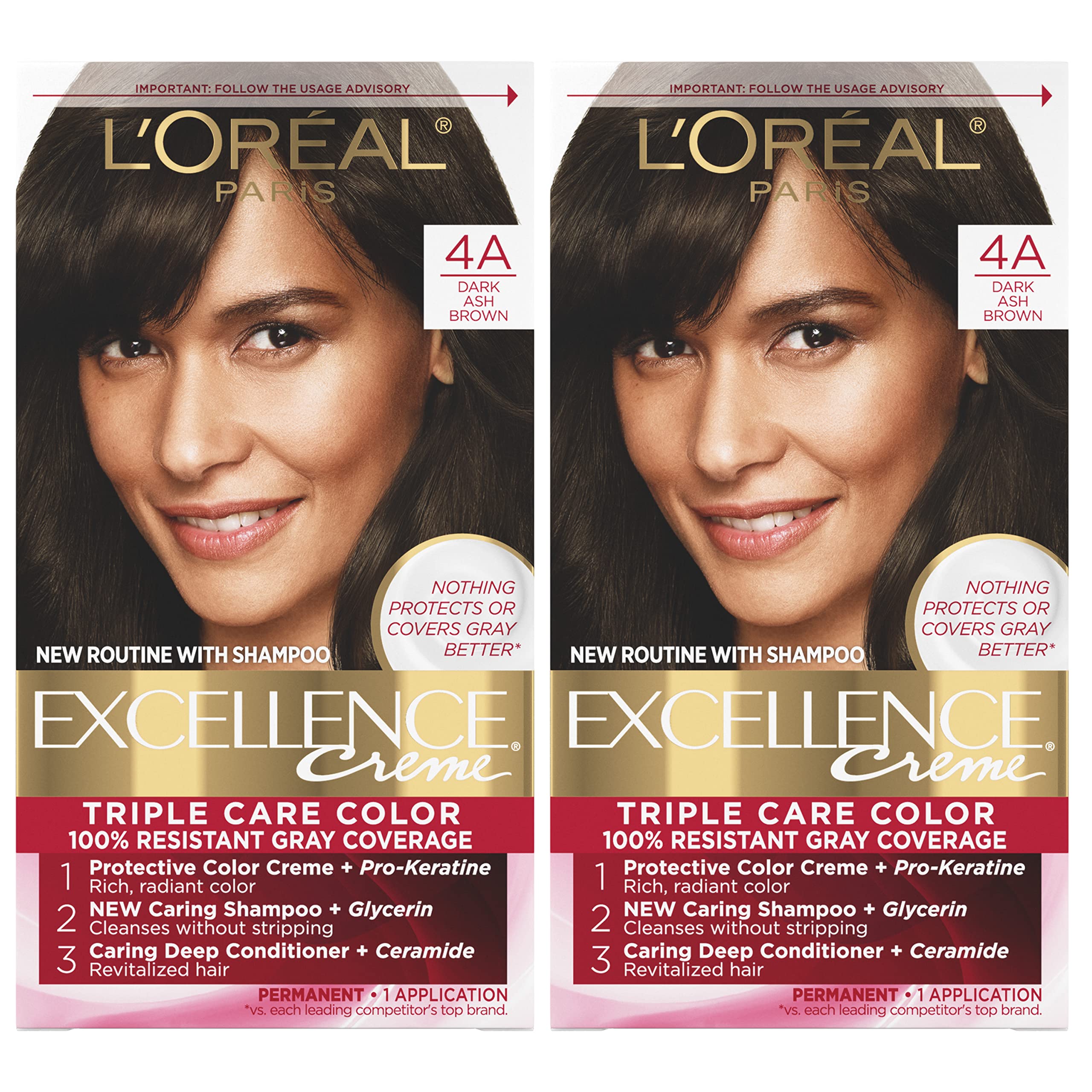 Tinte De Pelo L'oreal Paris Excellence Creme 4a Marrón Ceniza Oscuro X2 - Venta Internacional.