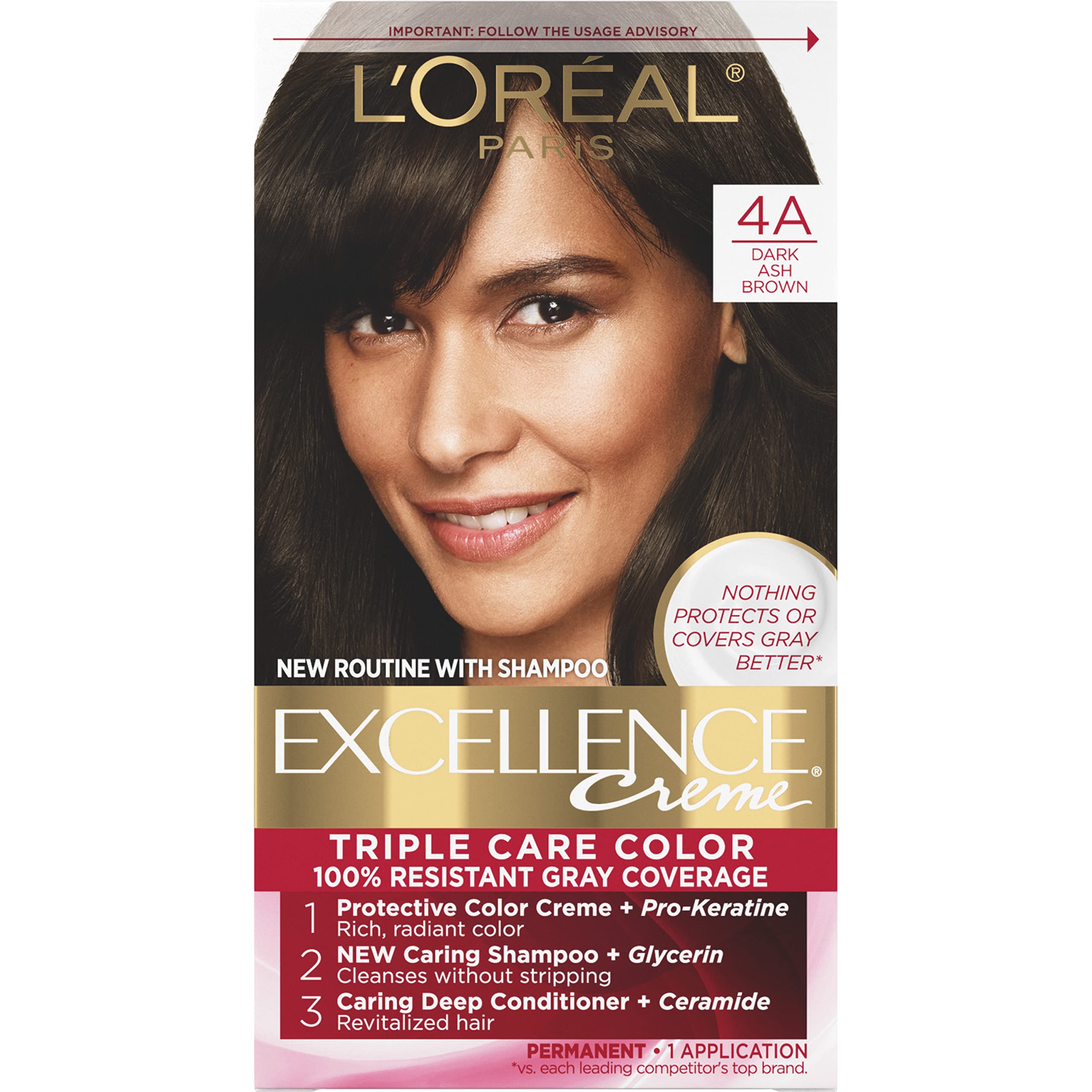 Foto 2 pulgar | Color De Cabello L'oreal Paris Excellence Creme 4a Marrón Ceniza Oscuro - Venta Internacional.