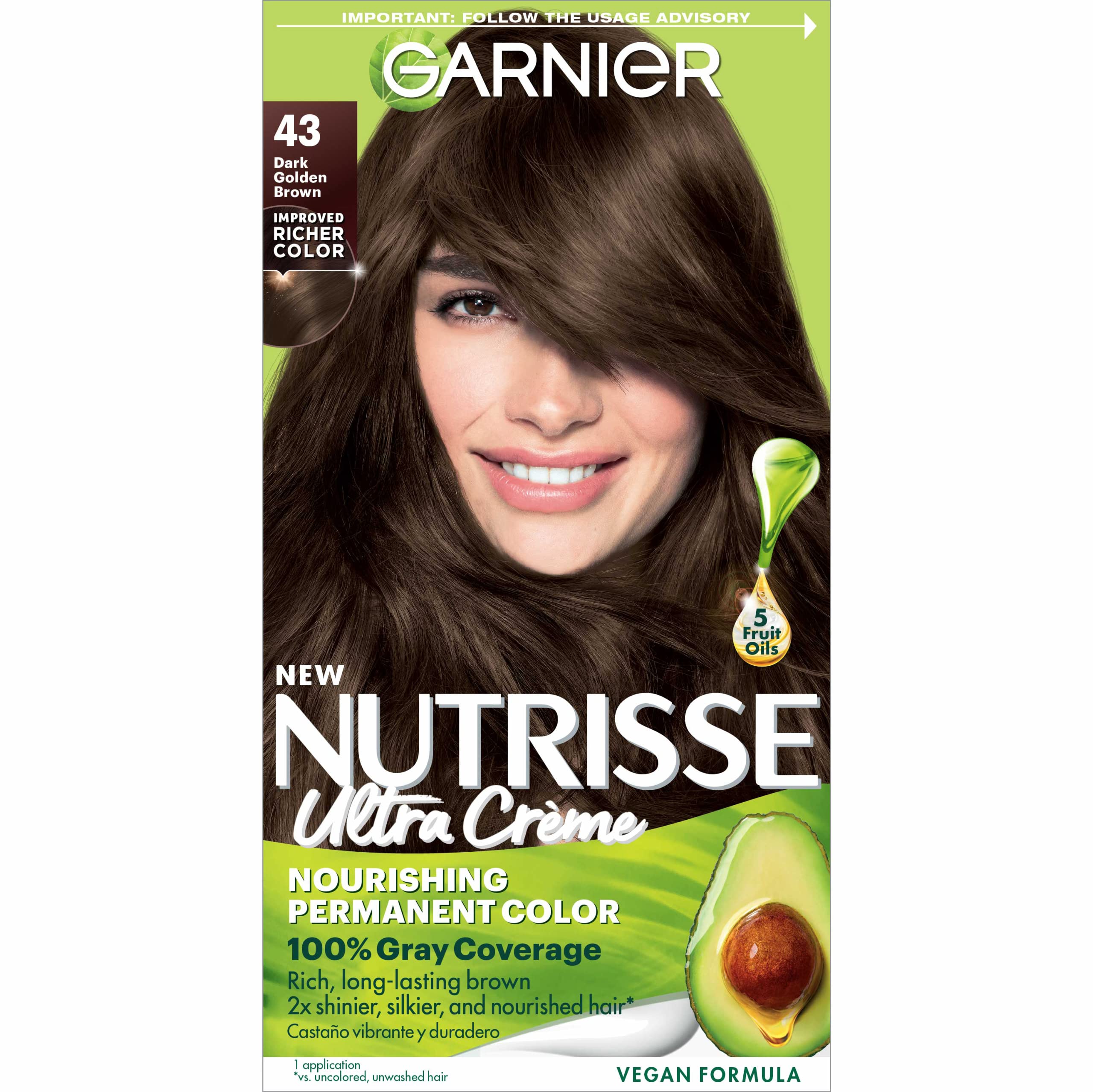 Foto 2 pulgar | Tinte Para El Cabello Garnier Nutrisse Nourishing Creme 43 Dark Golden Brown - Venta Internacional.