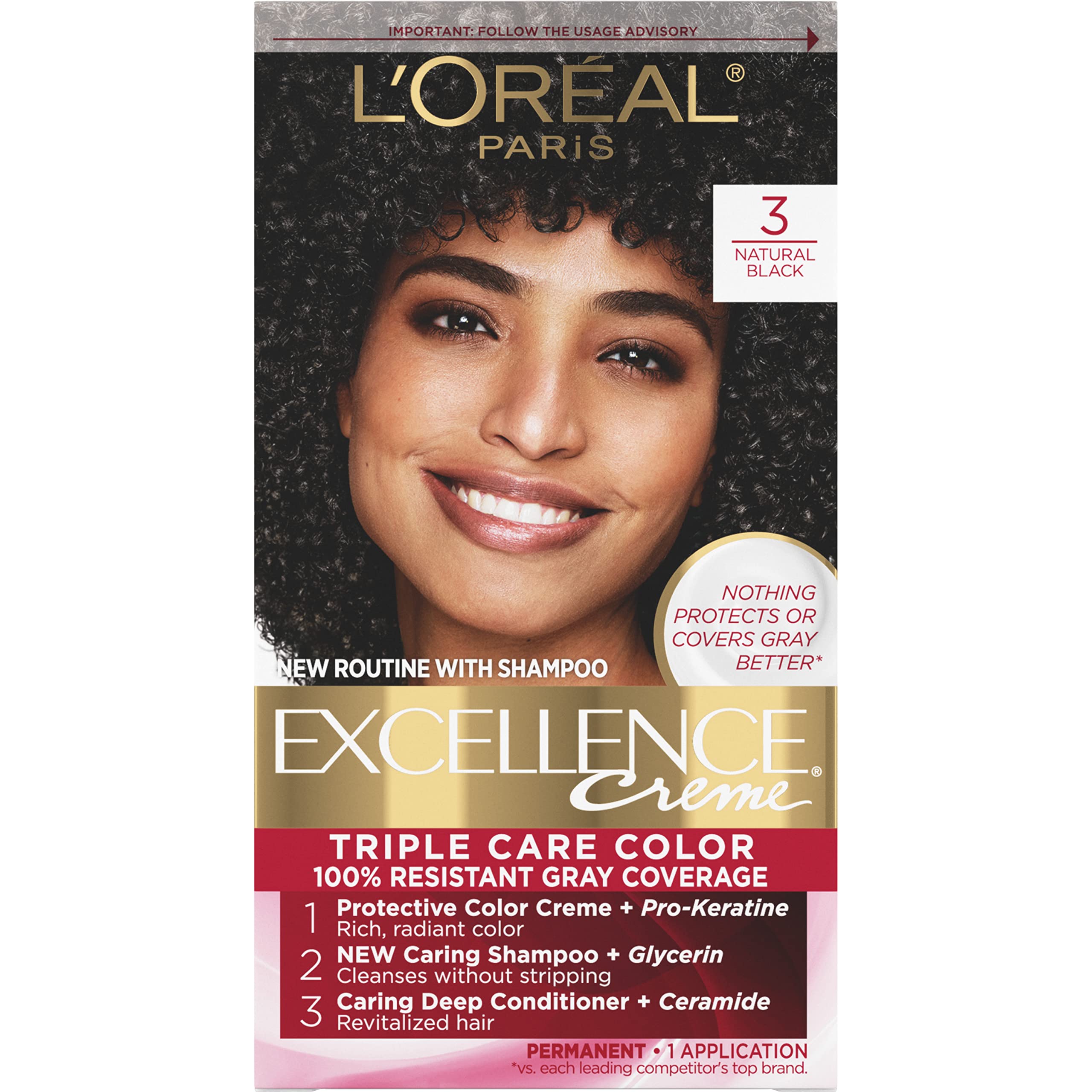 Tinte De Pelo L'oreal Paris Excellence Creme 3 Natural Black - Venta Internacional.