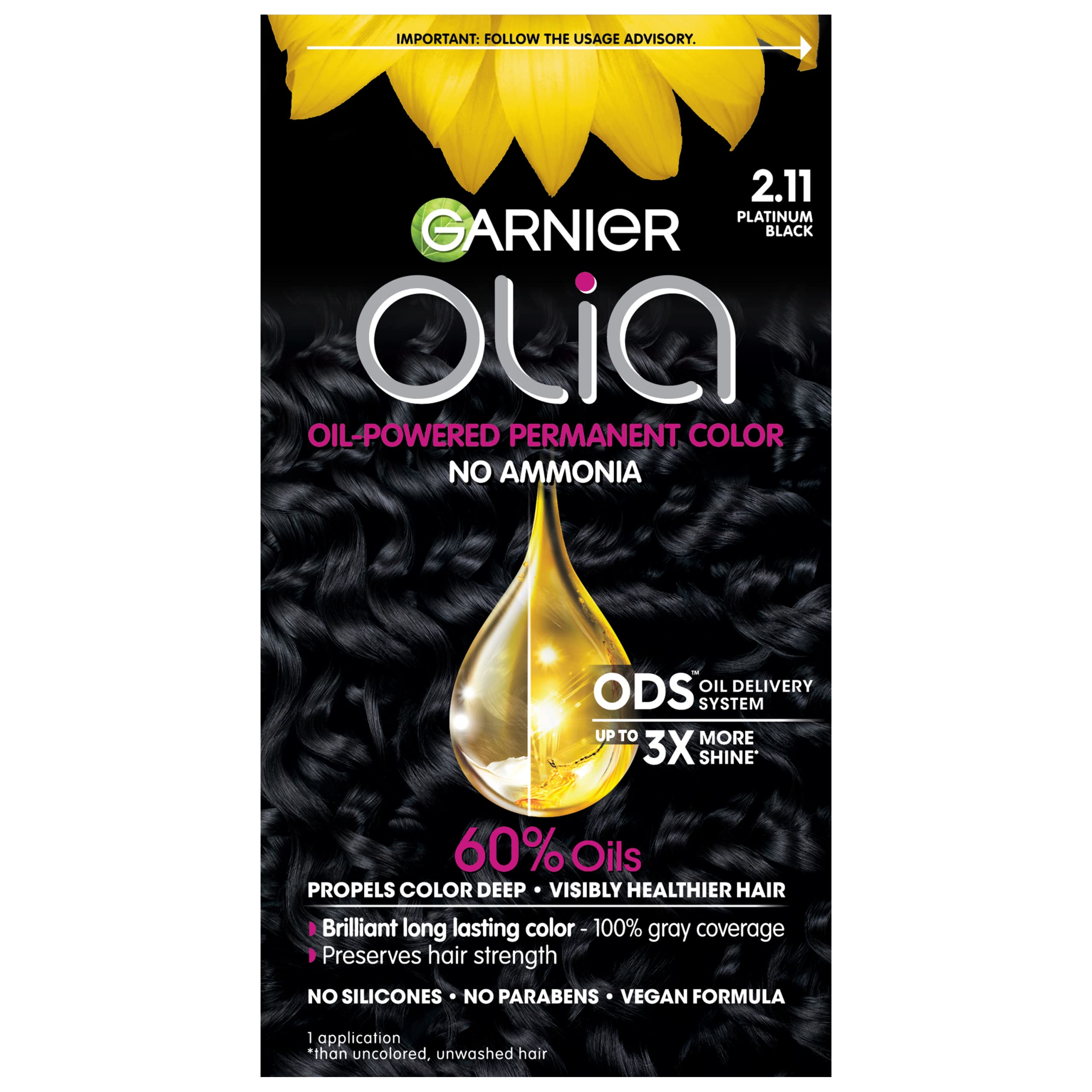 Foto 2 pulgar | Tinte Para El Cabello Garnier Olia Sin Amoniaco Platinum Black 60 Ml - Venta Internacional.